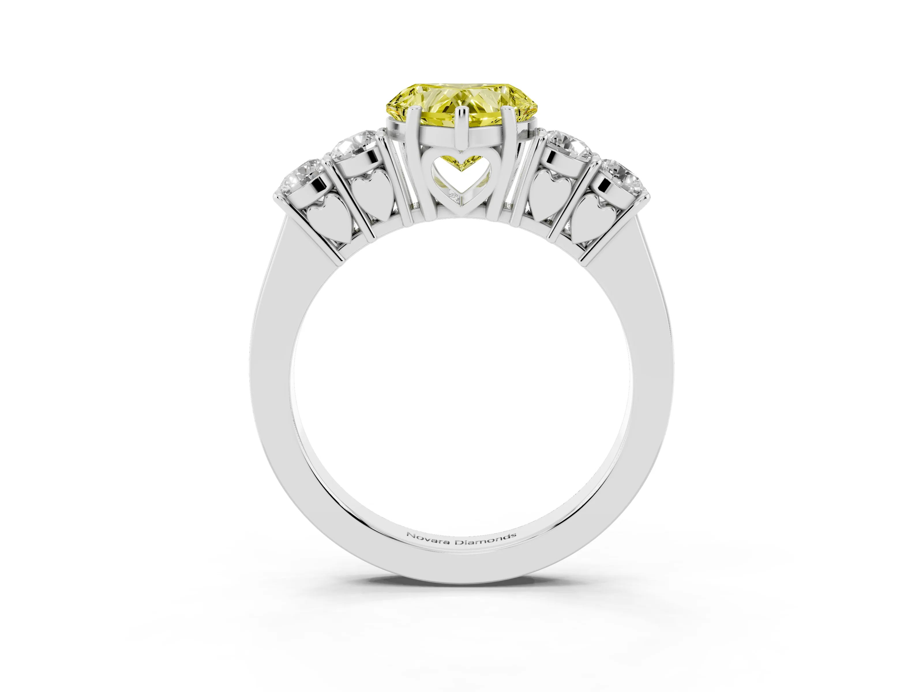 Fancy Yellow Heart Cut Diamond Five-Stone Prong Set Band Ring Set in Platinum with Polished Band