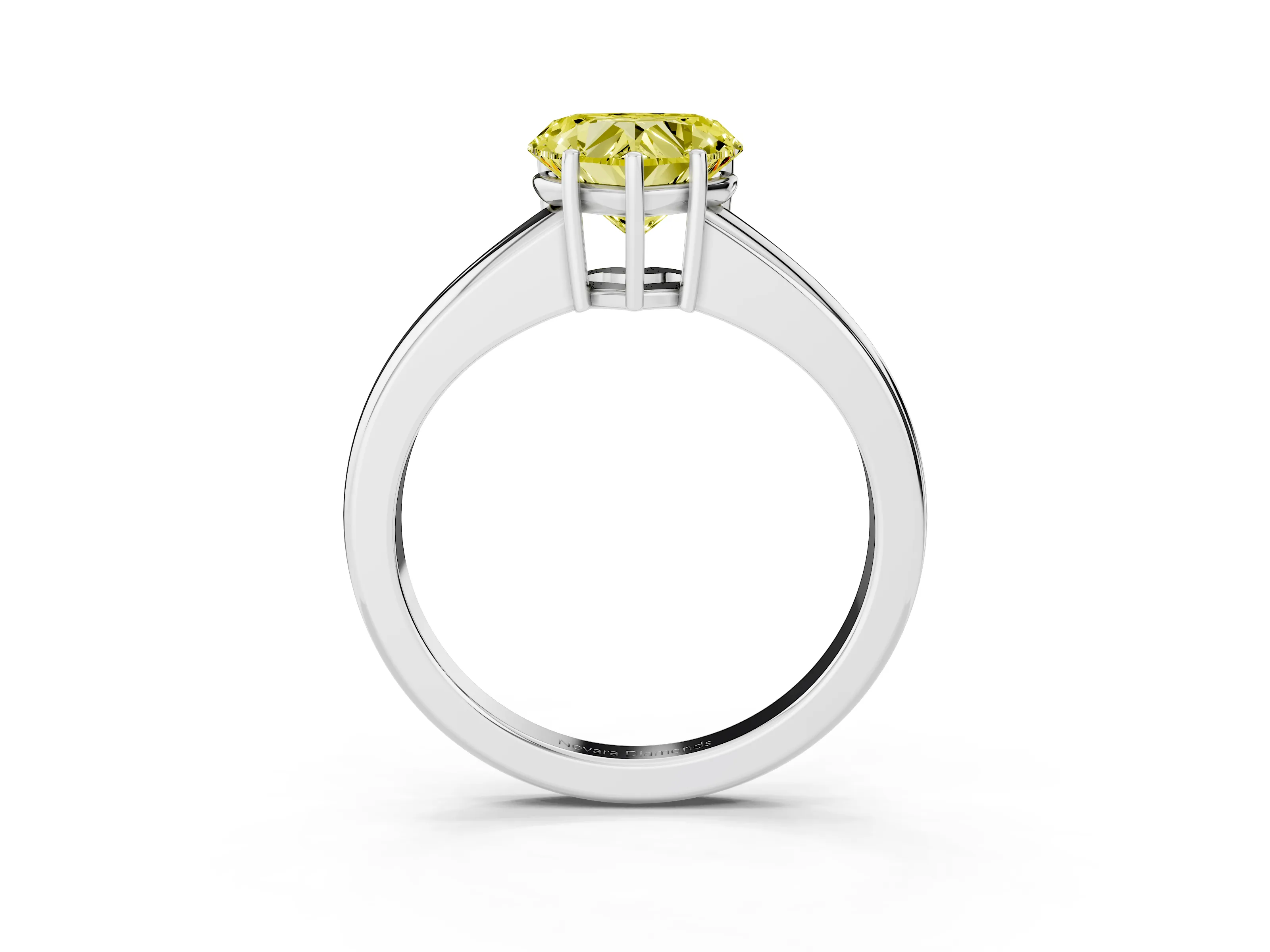Fancy Yellow Heart Cut Diamond Solitaire Ring Set in Platinum with Tapered Band and Prong Setting