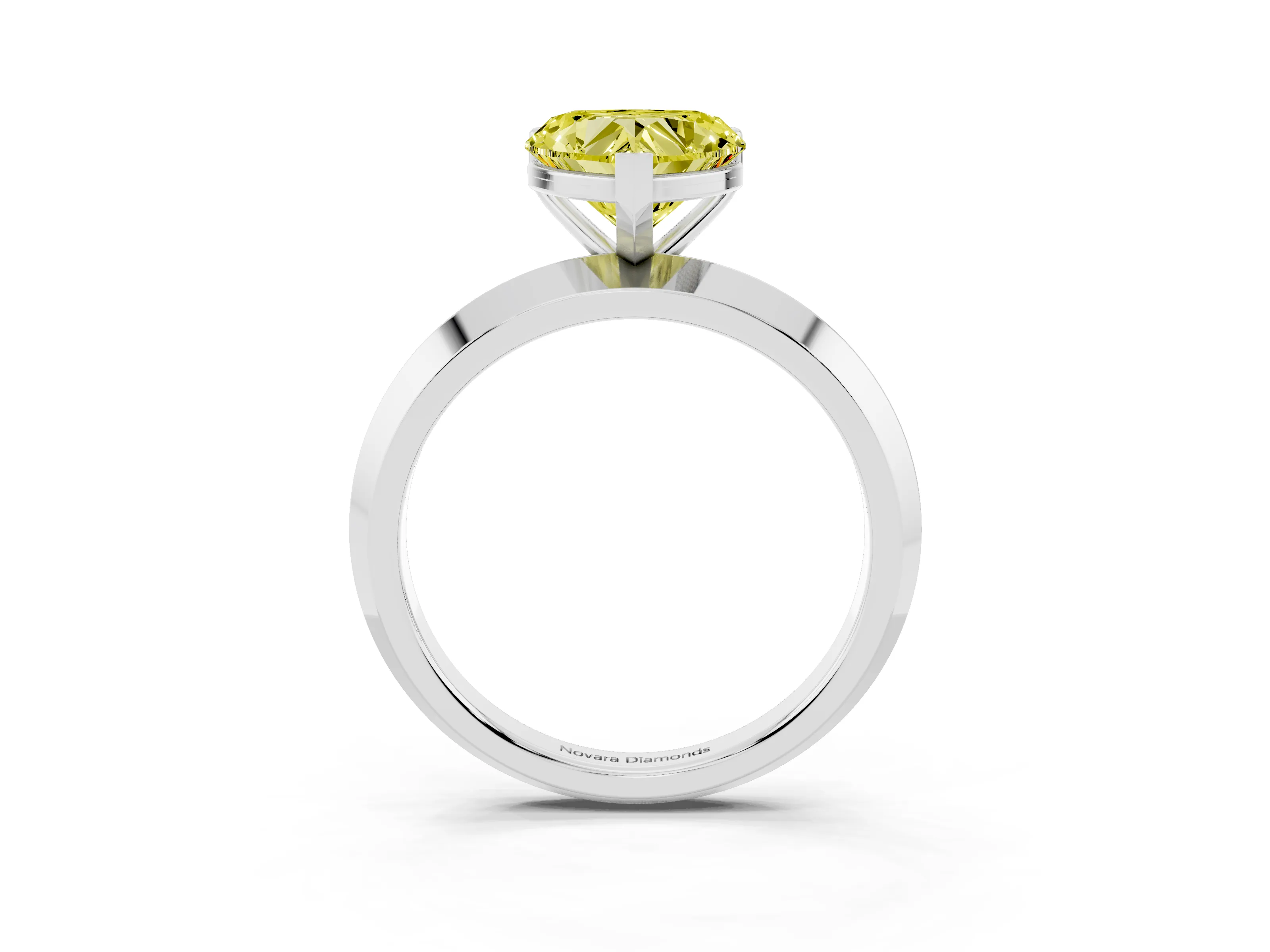 Fancy Yellow Heart Cut Diamond Solitaire Engagement Ring Set in Silver with Flat Band and Prong Setting