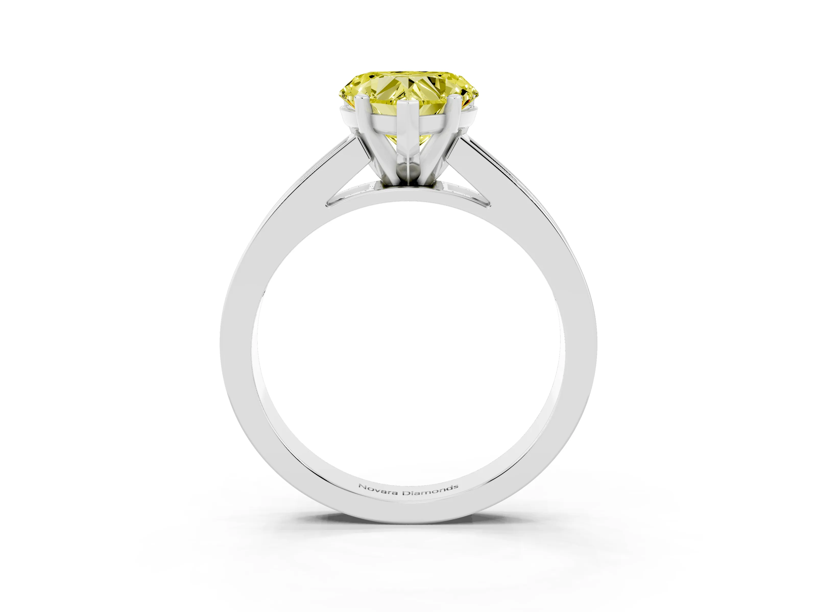 Fancy Yellow Heart Cut Diamond Solitaire Ring Set in Platinum with Channel-Set Band and Prong Setting