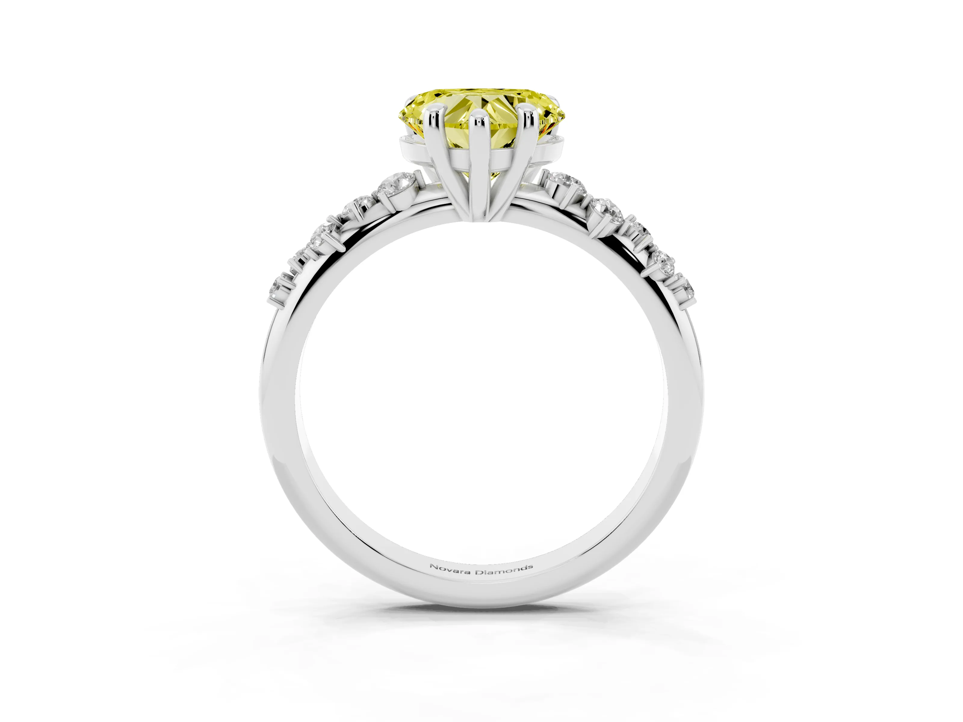Fancy Yellow Heart Cut Diamond Solitaire Vine Band Ring Set in Silver with Round Accents and Prong Setting