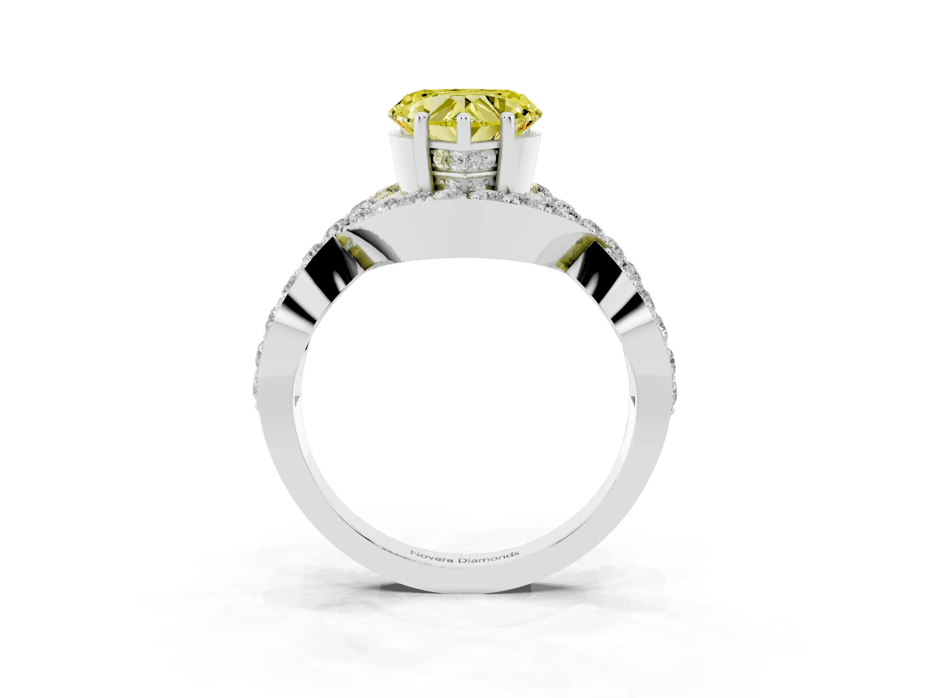 Fancy Yellow Heart Cut Diamond Solitaire Twist Band Pavé Engagement Ring Set in Silver