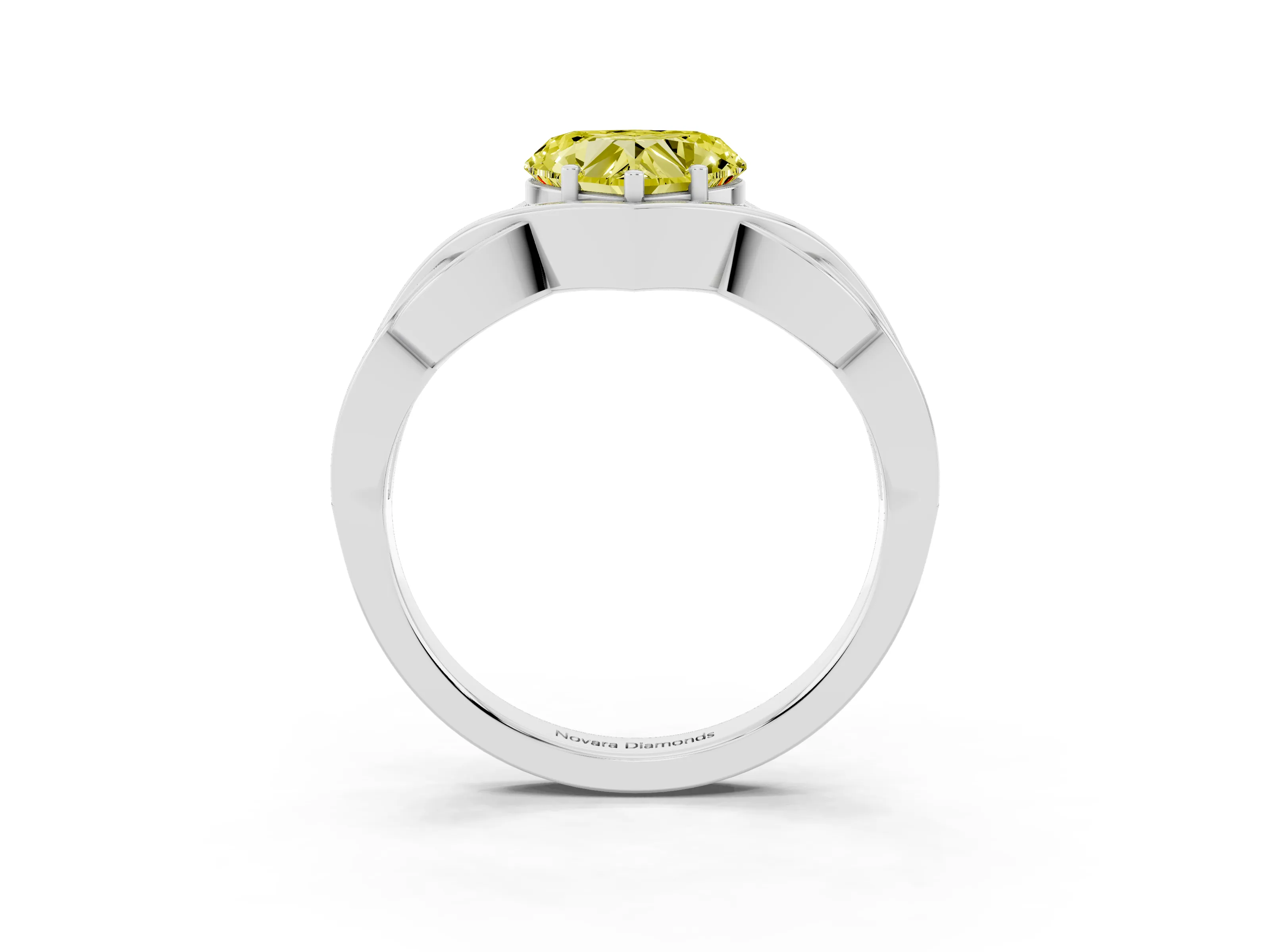 Fancy Yellow Heart Cut Diamond Solitaire Ring Set in White gold with Intertwined Band