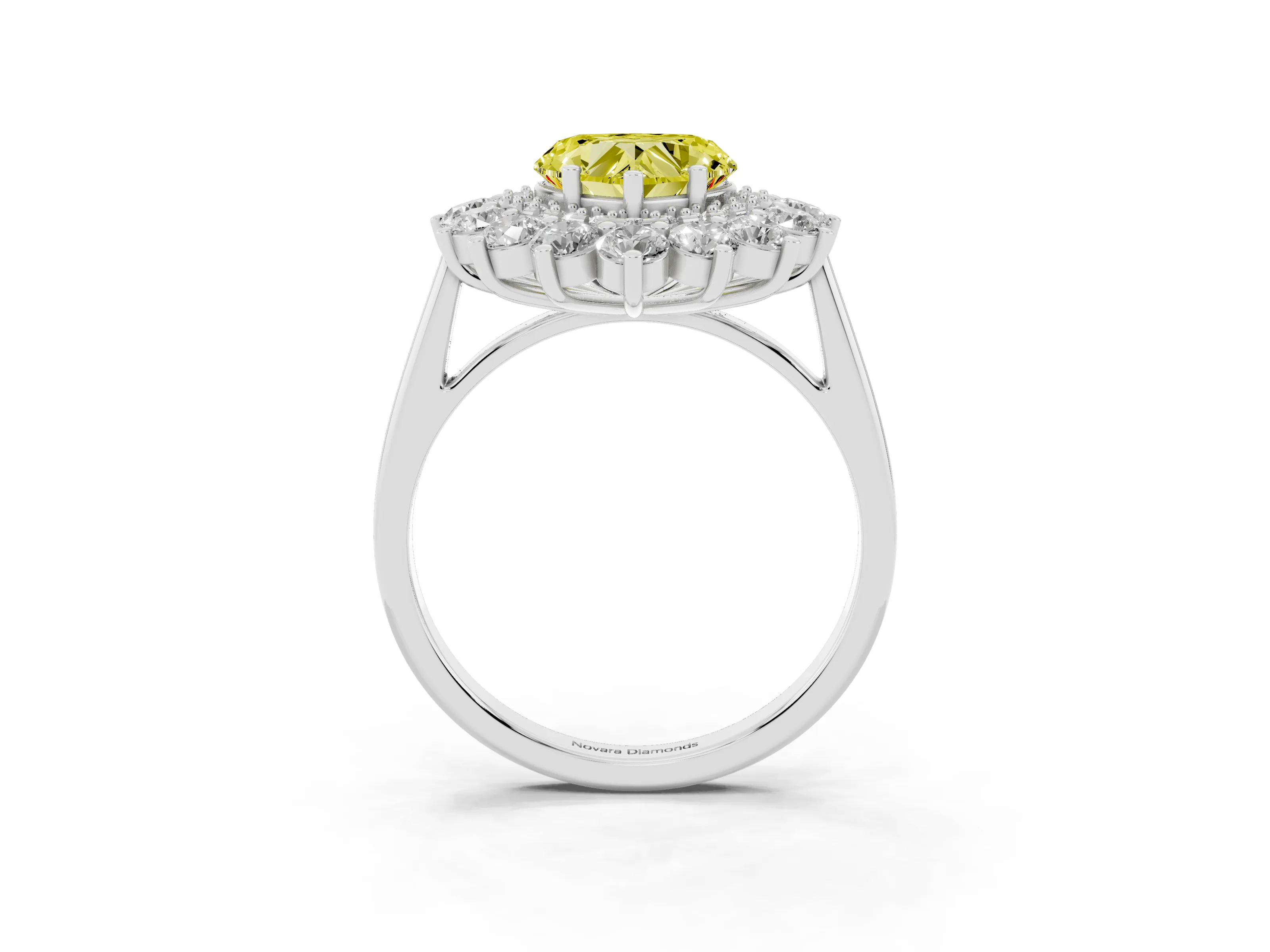 Fancy Yellow Heart Cut Diamond Floral Double Halo Ring Set in Silver with Round Petals