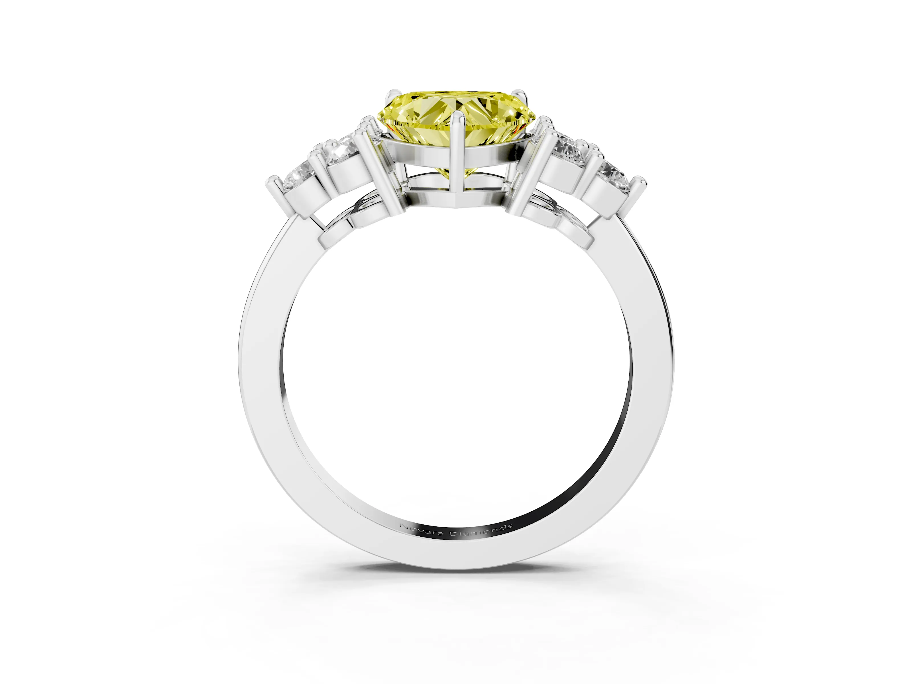 Fancy Yellow Heart Cut Diamond Solitaire Ring Set in Platinum with Cluster Accents on Each Side