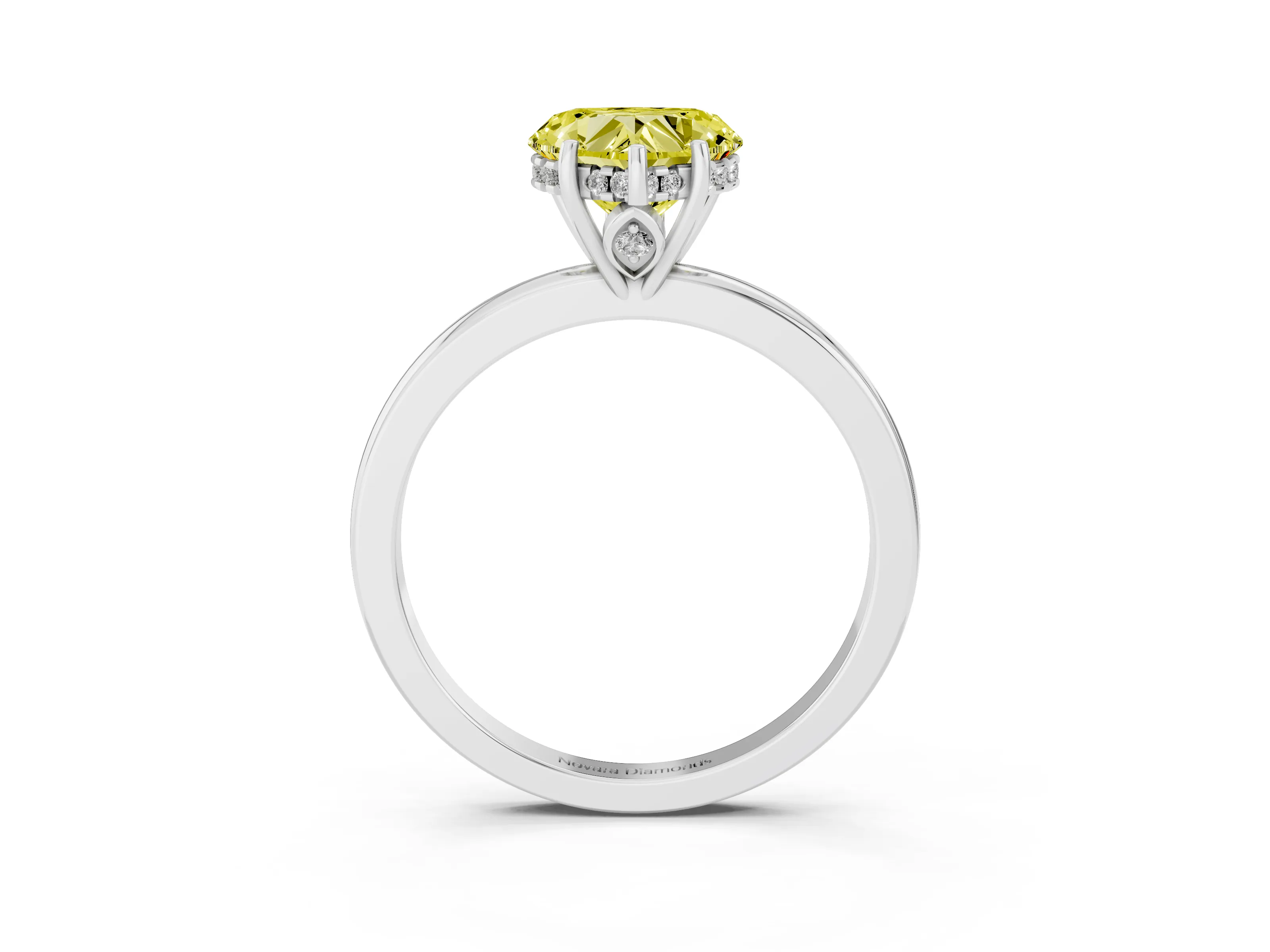 Fancy Yellow Heart Cut Diamond Solitaire Ring Set in White gold with Plain Band and Prong Setting