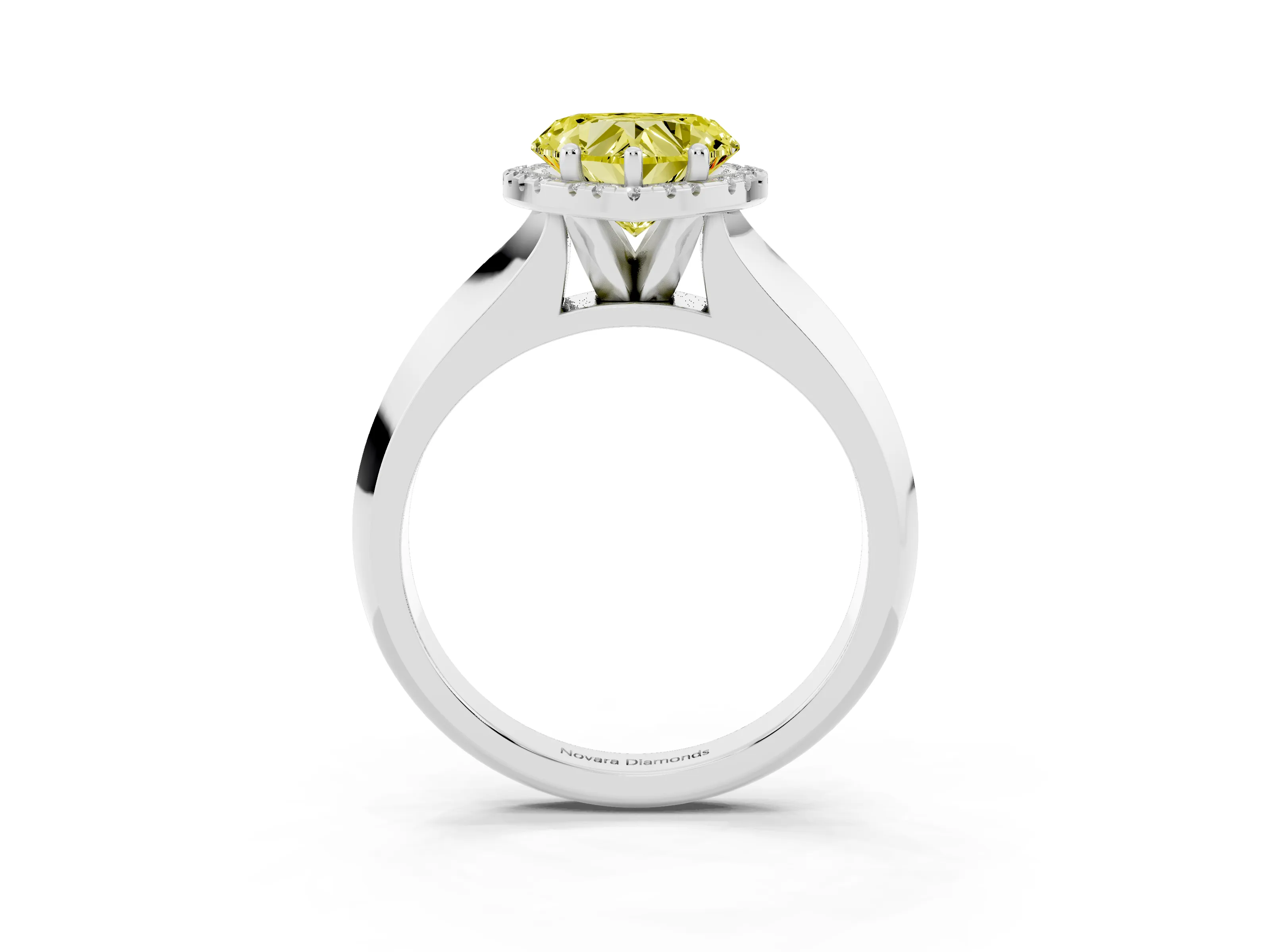 Fancy Yellow Heart Cut Diamond Halo Ring Set in Silver with Cathedral Band and Prong Setting
