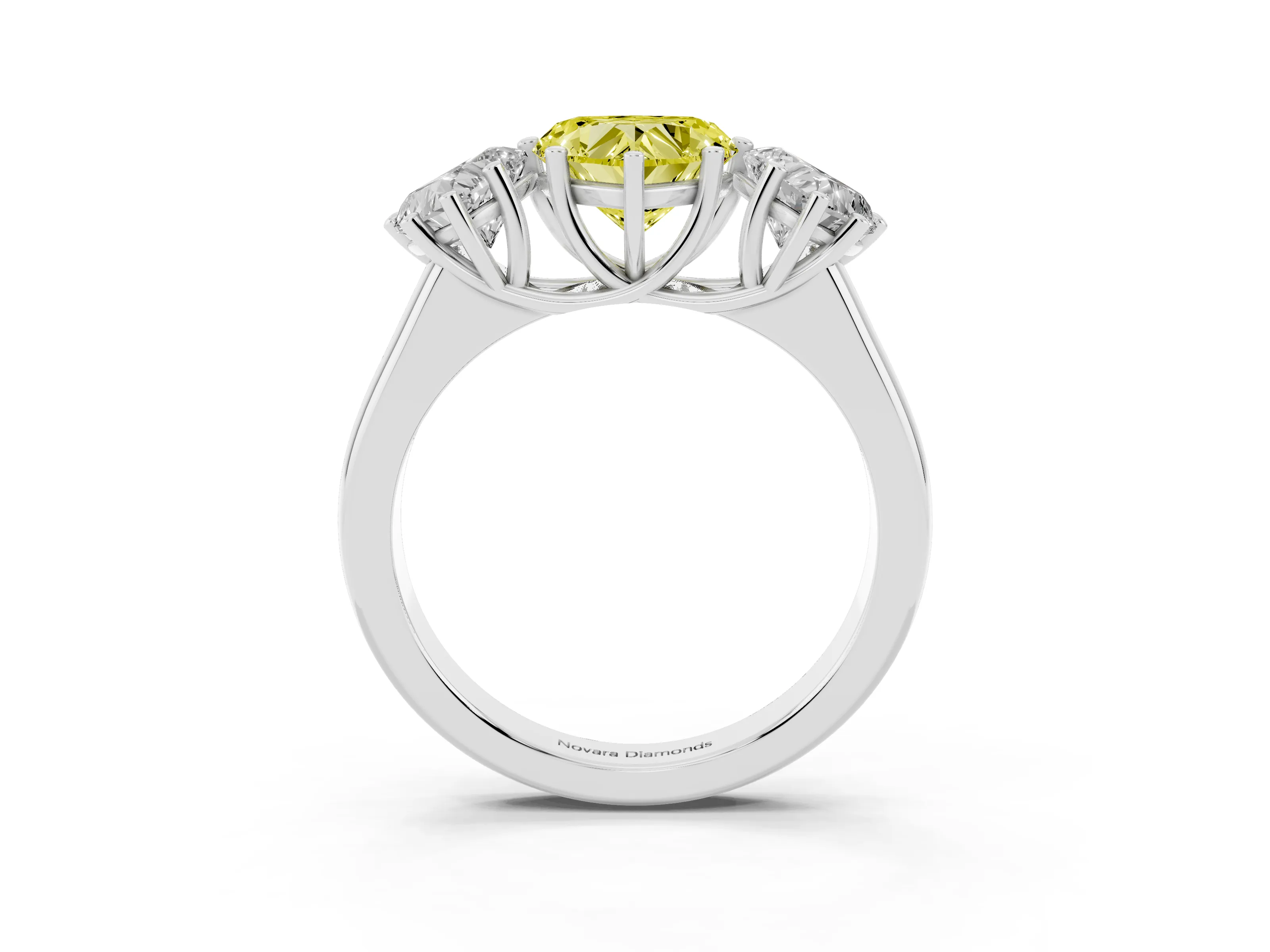 Fancy Yellow Heart Cut Diamond Three-Stone Ring Set in Silver with Plain Polished Band