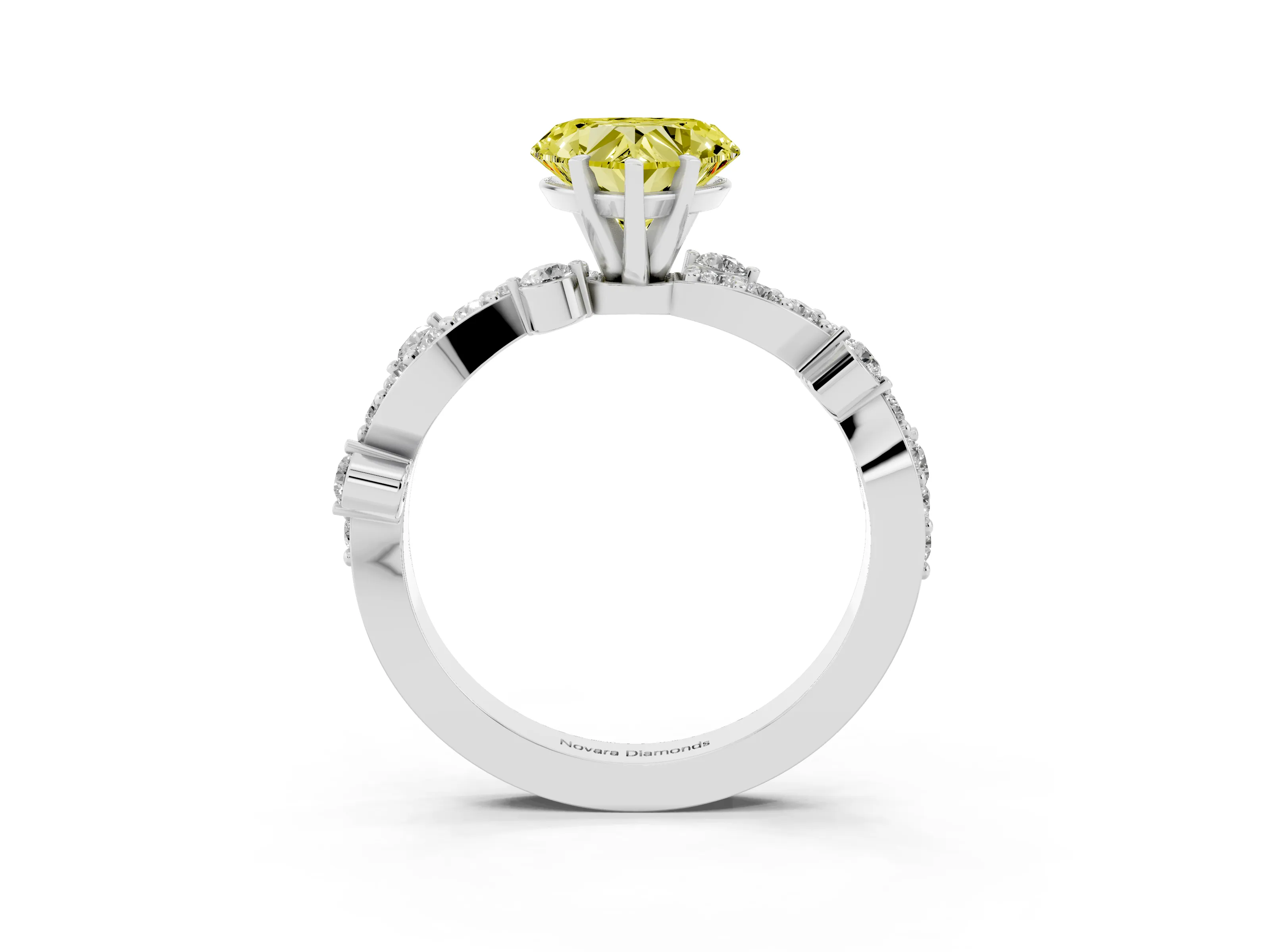 Fancy Yellow Heart Cut Diamond Solitaire Twisted Band Set in White gold with Pavé Setting