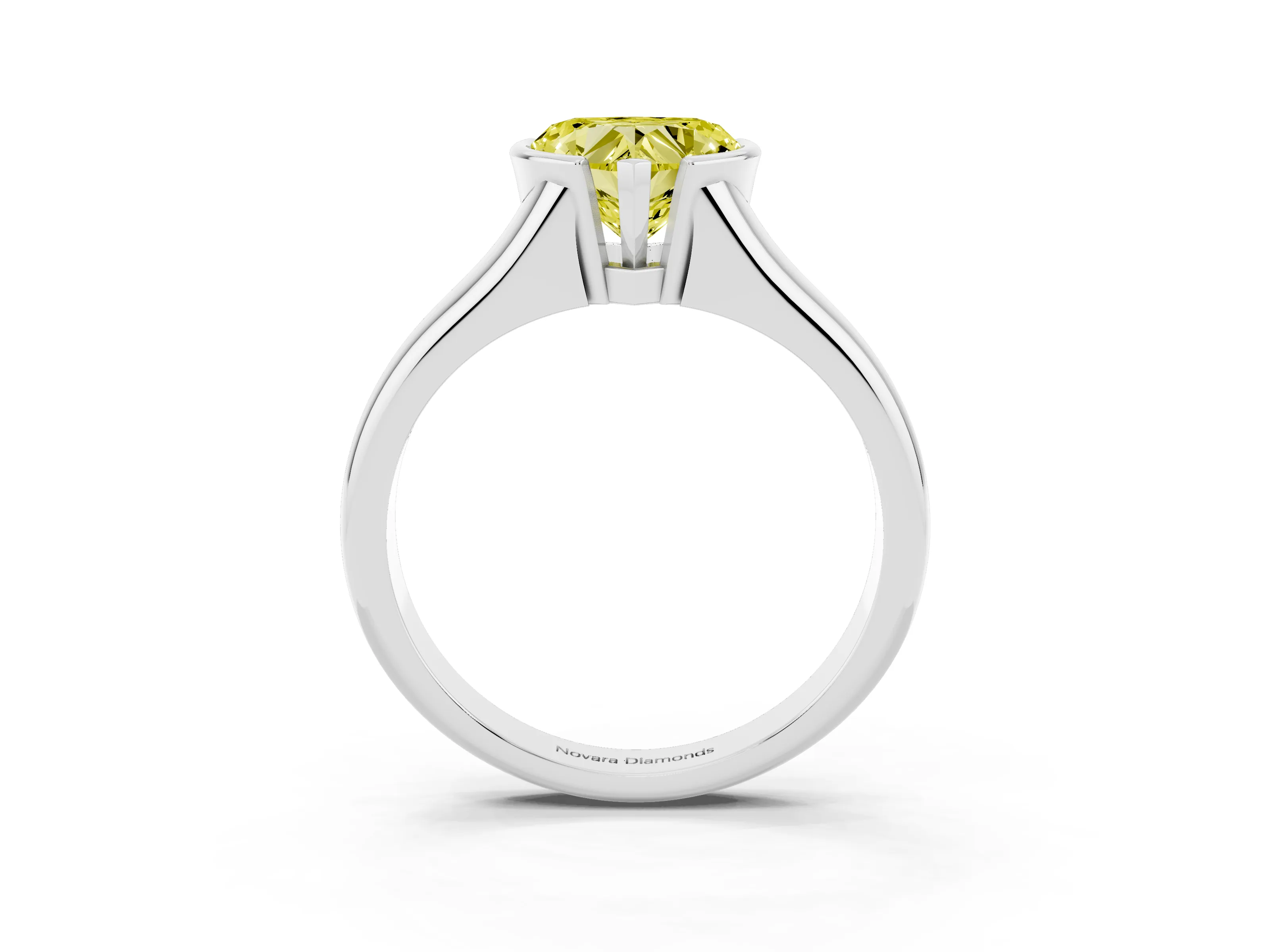 Fancy Yellow Heart Cut Diamond Solitaire Tension Set Ring Set in Silver with Split Shank Band