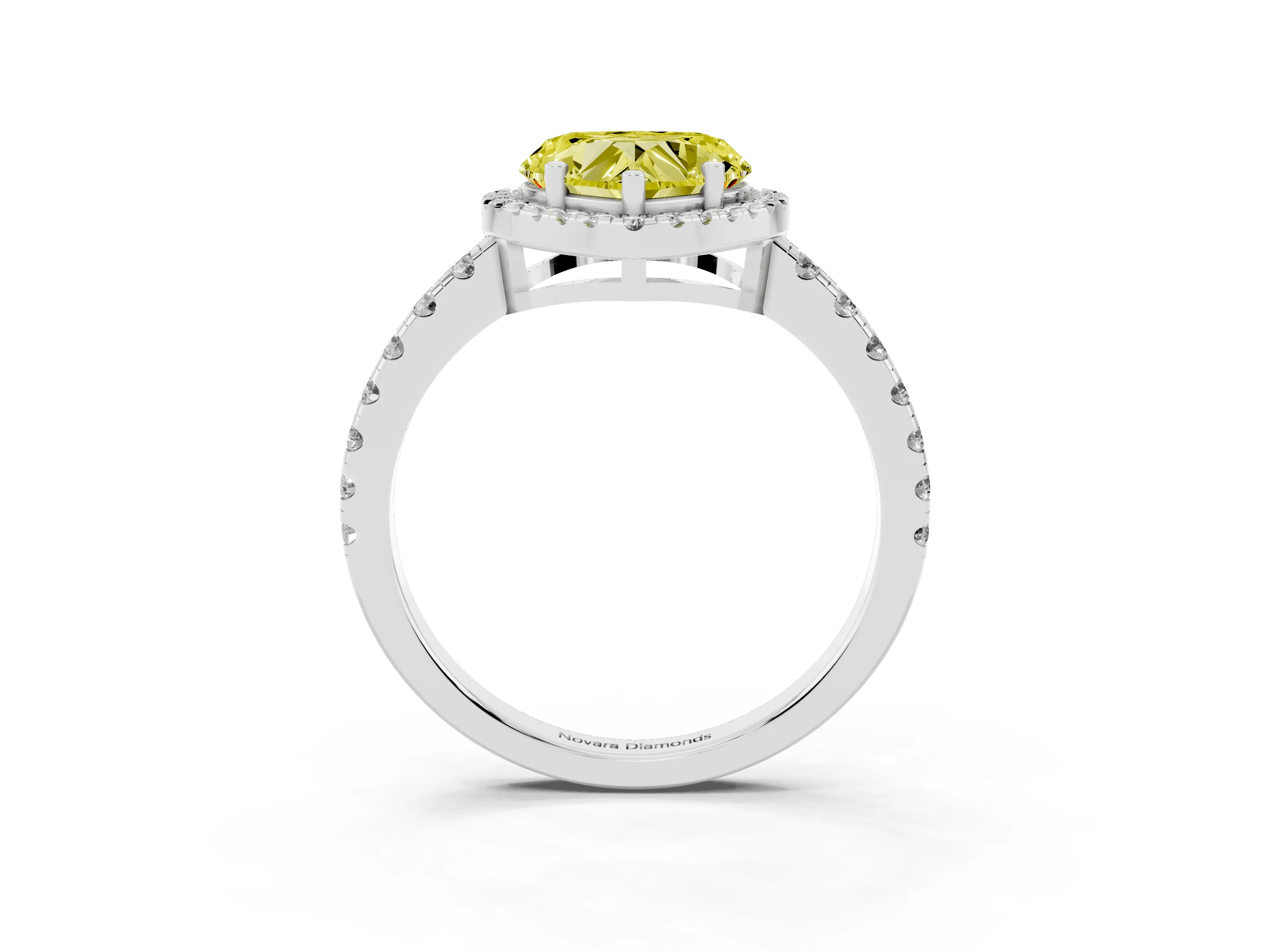 Fancy Yellow Heart Cut Diamond Halo Ring Set in Platinum with Delicate Pavé Band and Prong Setting