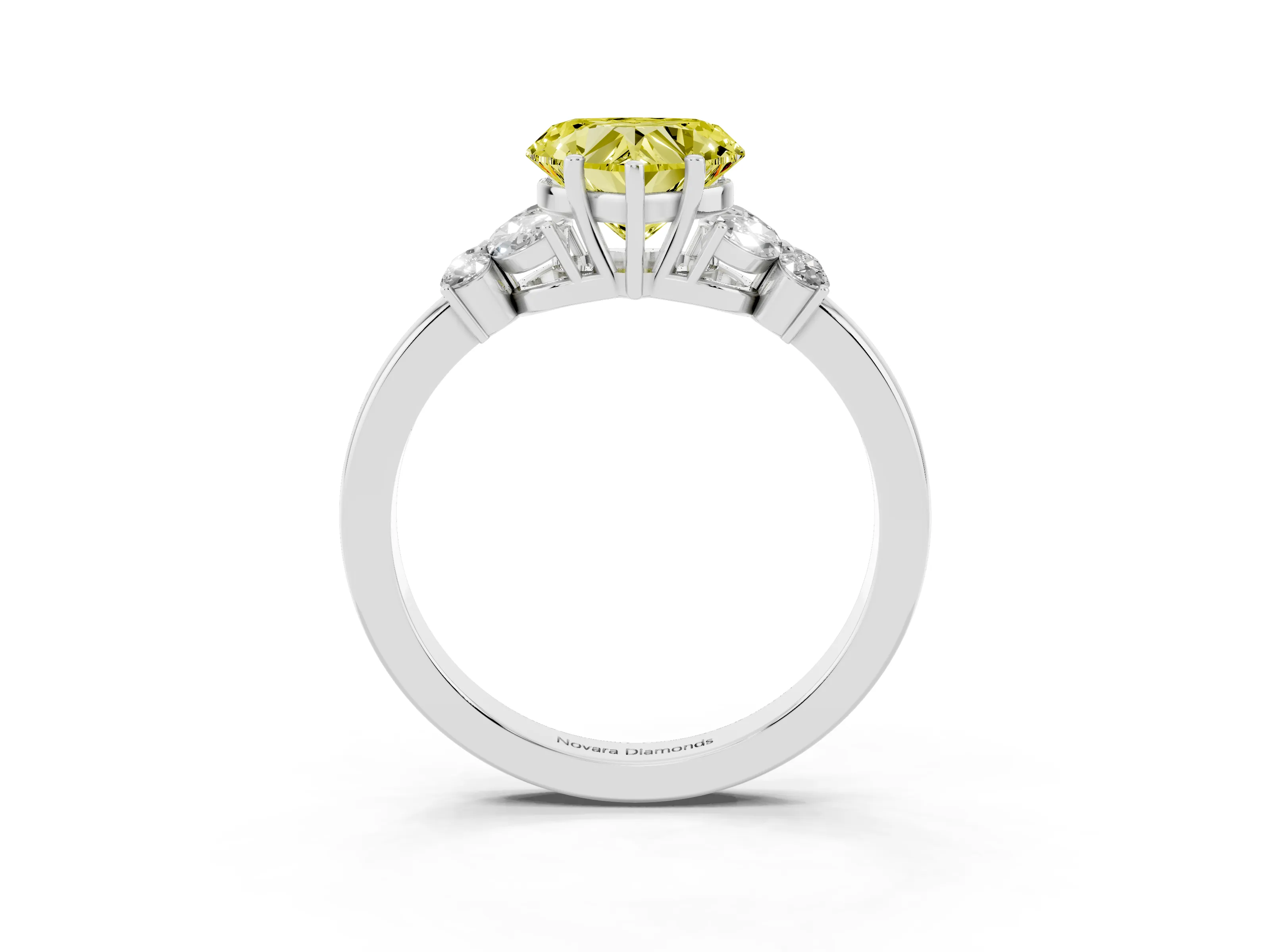 Fancy Yellow Heart Cut Diamond Solitaire Floral Ring Set in Platinum with Marquise Petals and Prong Setting