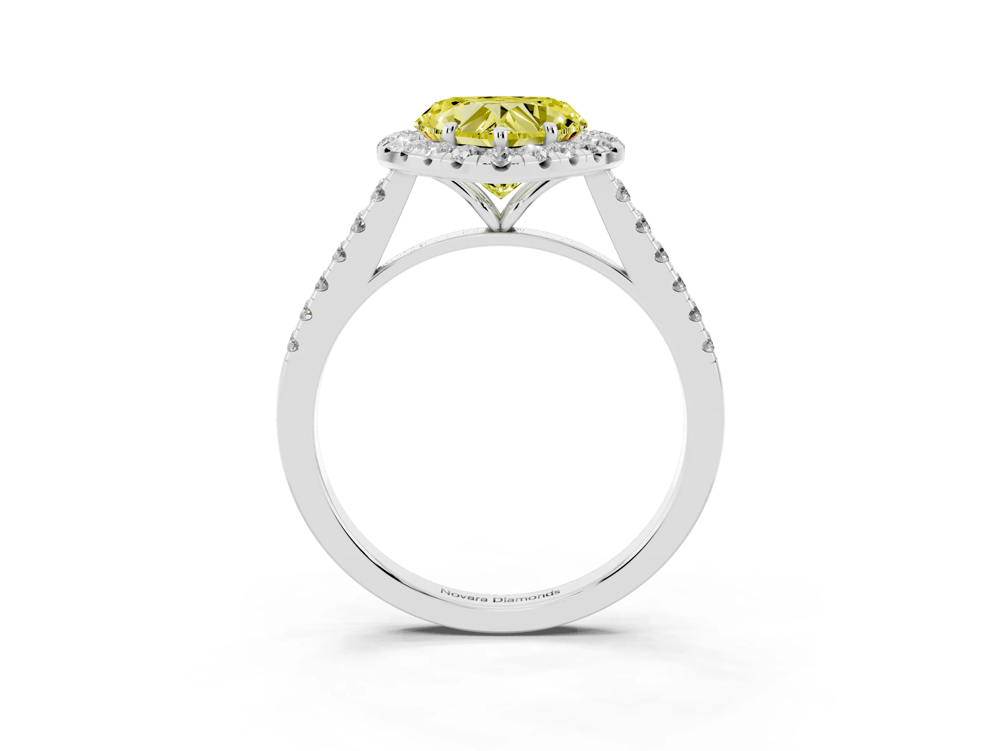 Fancy Yellow Heart Cut Diamond Halo Pavé Engagement Ring Set in Silver with Prong Setting