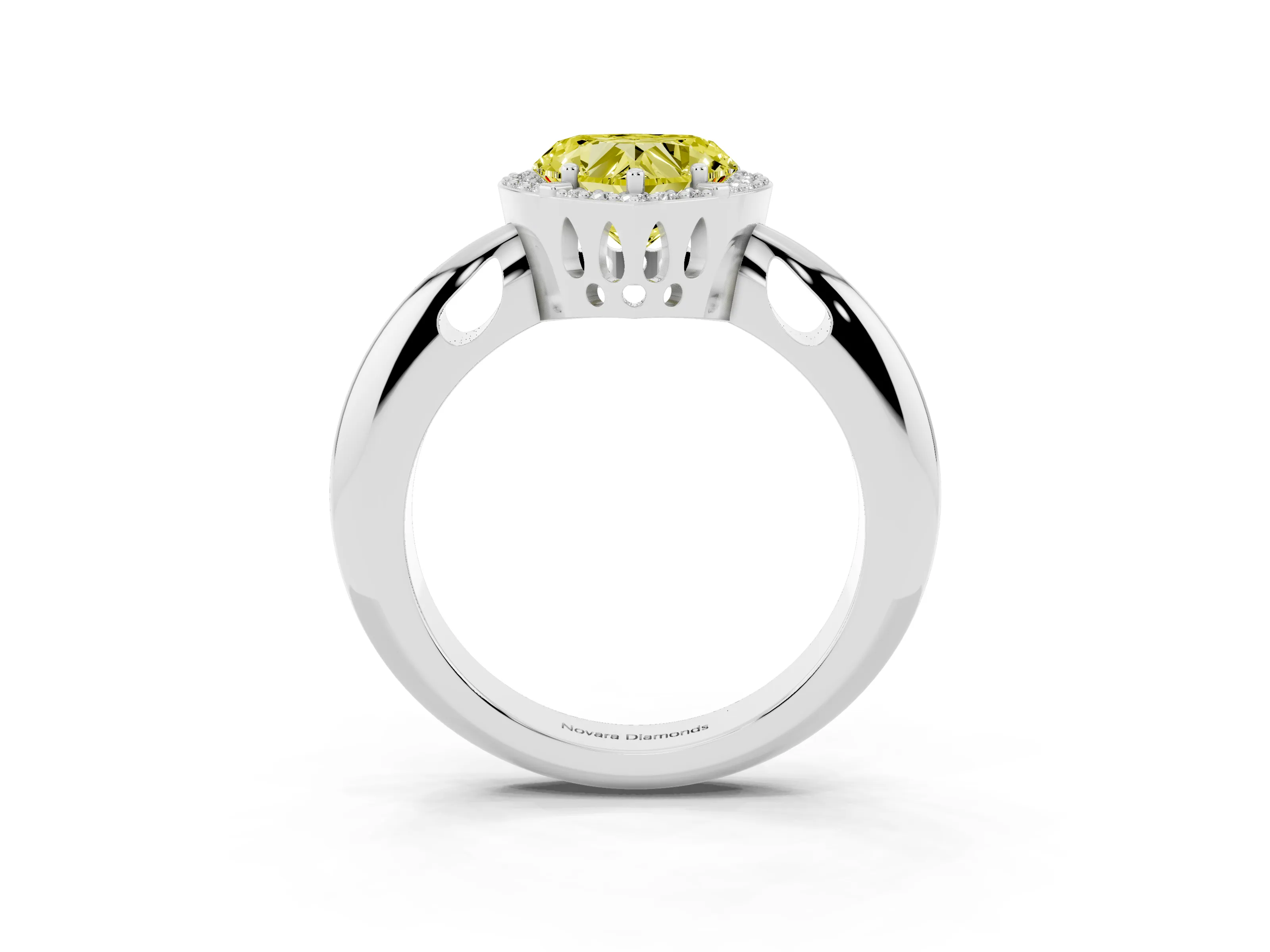 Fancy Yellow Heart Cut Diamond Halo Engagement Ring Set in Silver with Plain Split Shank and Prong Setting