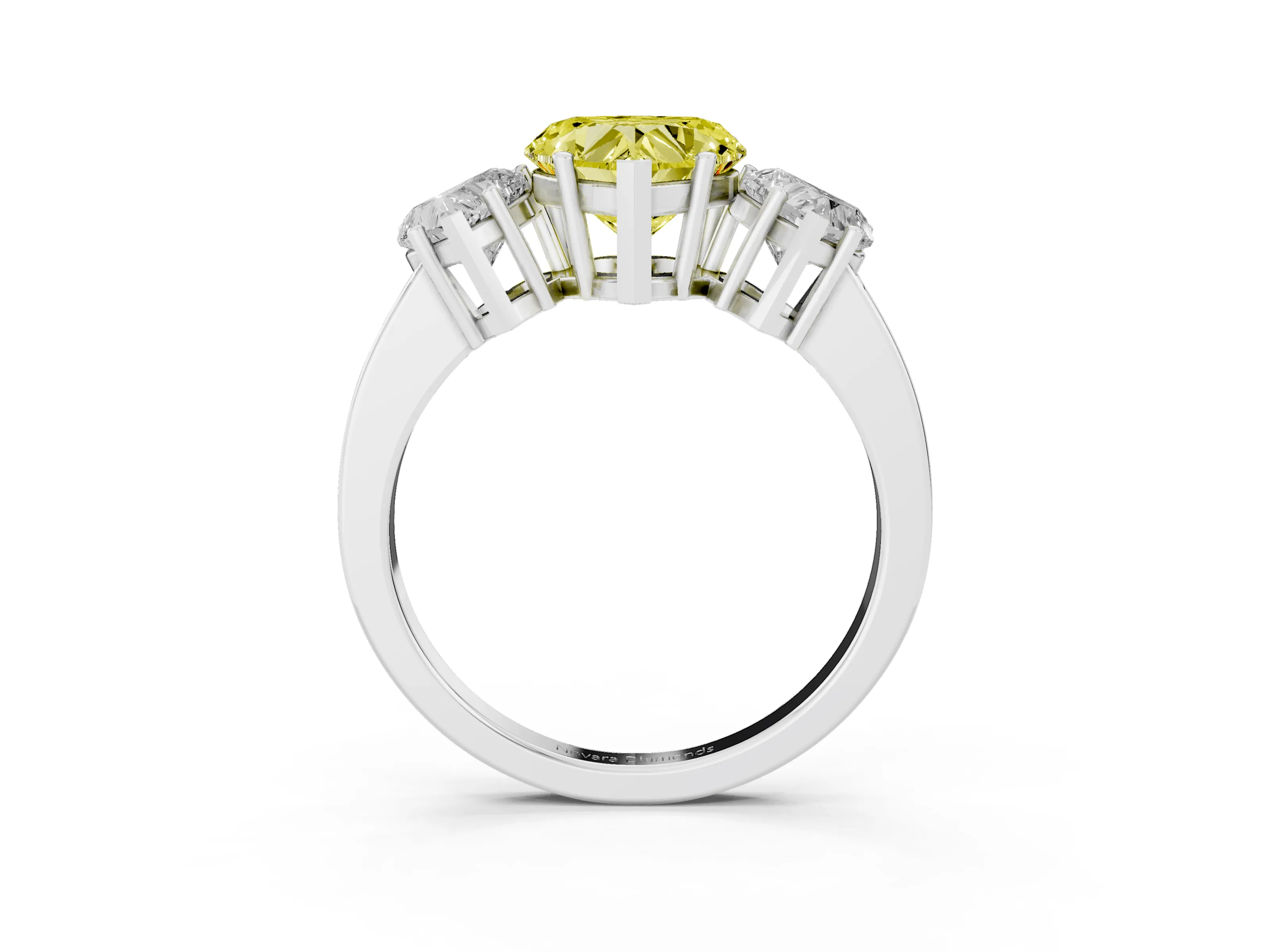 Fancy Yellow Heart Cut Diamond Three-Stone Engagement Ring Set in Silver with Flat Band