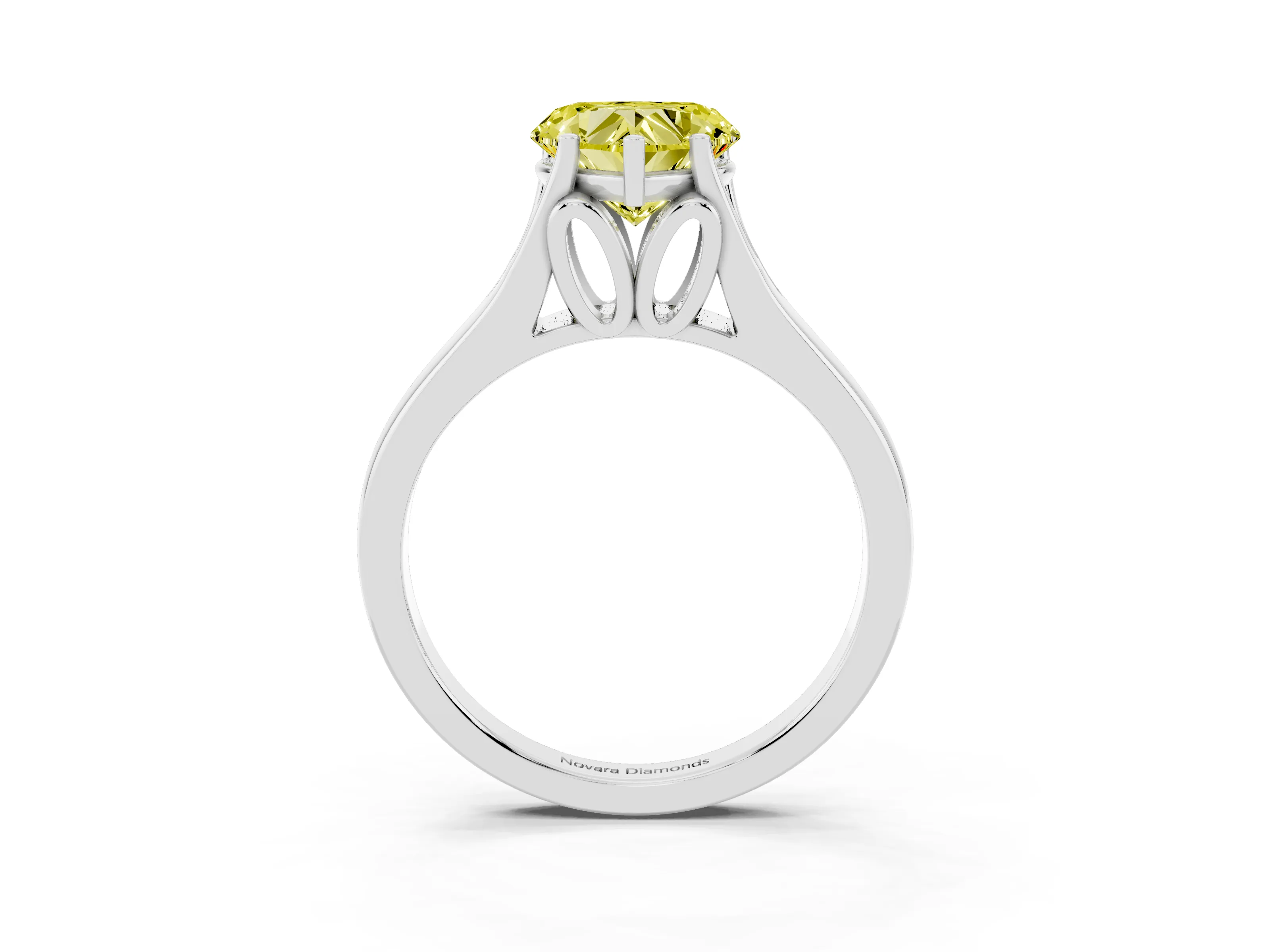 Fancy Yellow Heart Cut Diamond Solitaire Ring Set in White gold with Arched Cathedral Band and Prong Setting