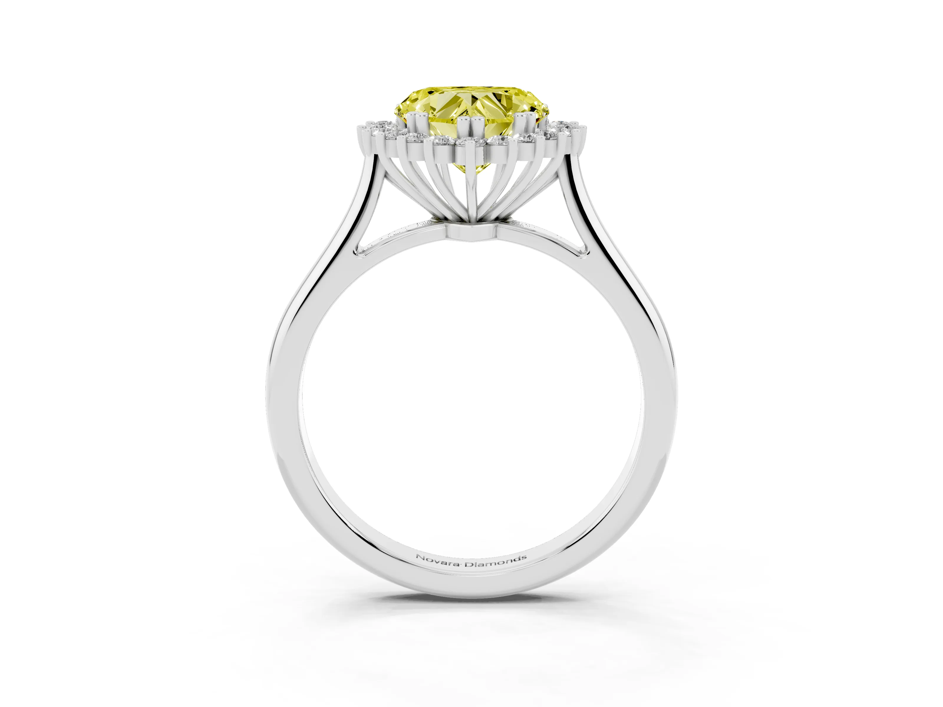 Fancy Yellow Heart Cut Diamond Halo Ring Set in Silver with Plain Solitaire Band and Prong Setting