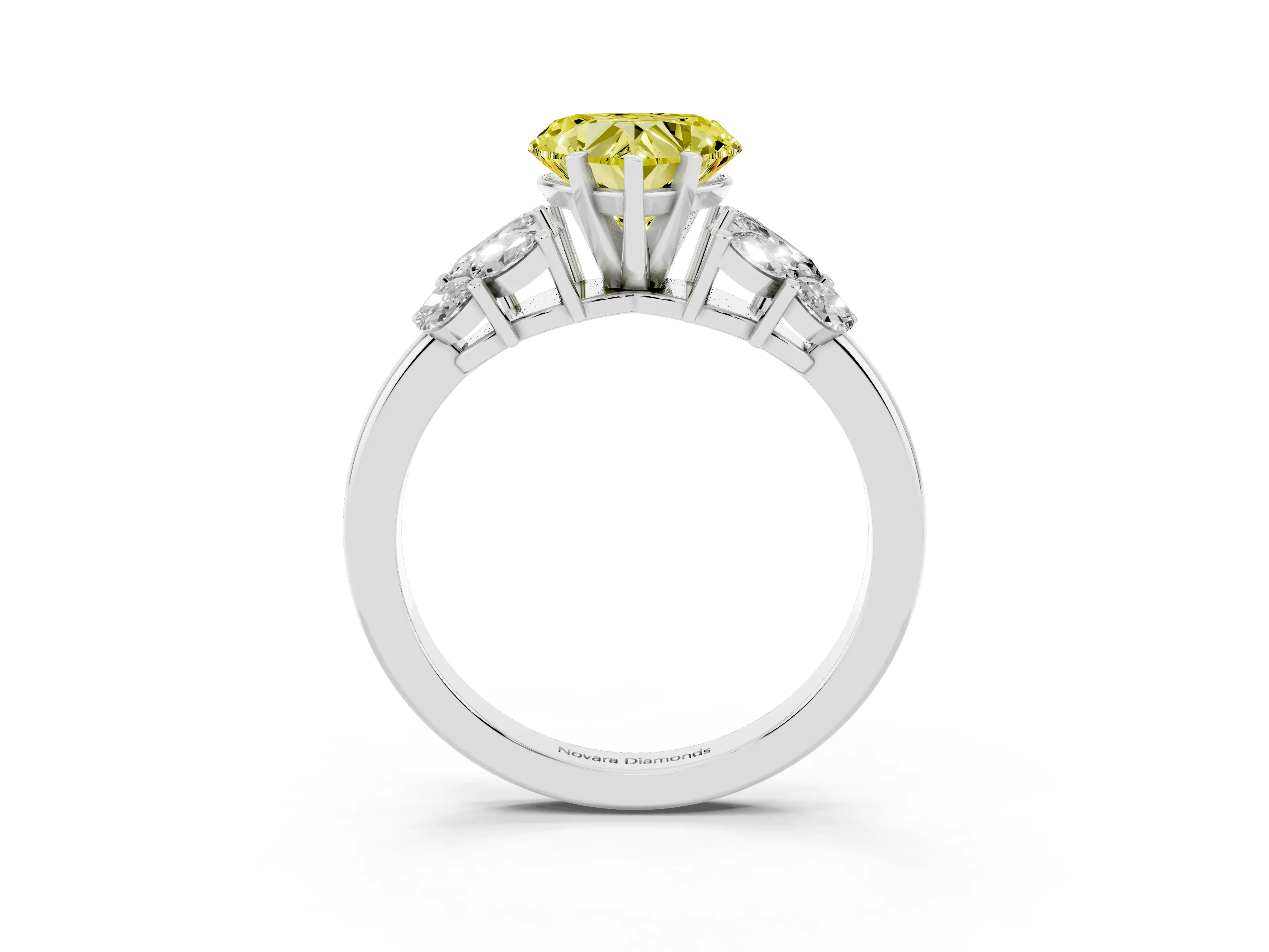Fancy Yellow Heart Cut Diamond Cluster Leaf Design Ring Set in Silver with Prong Setting