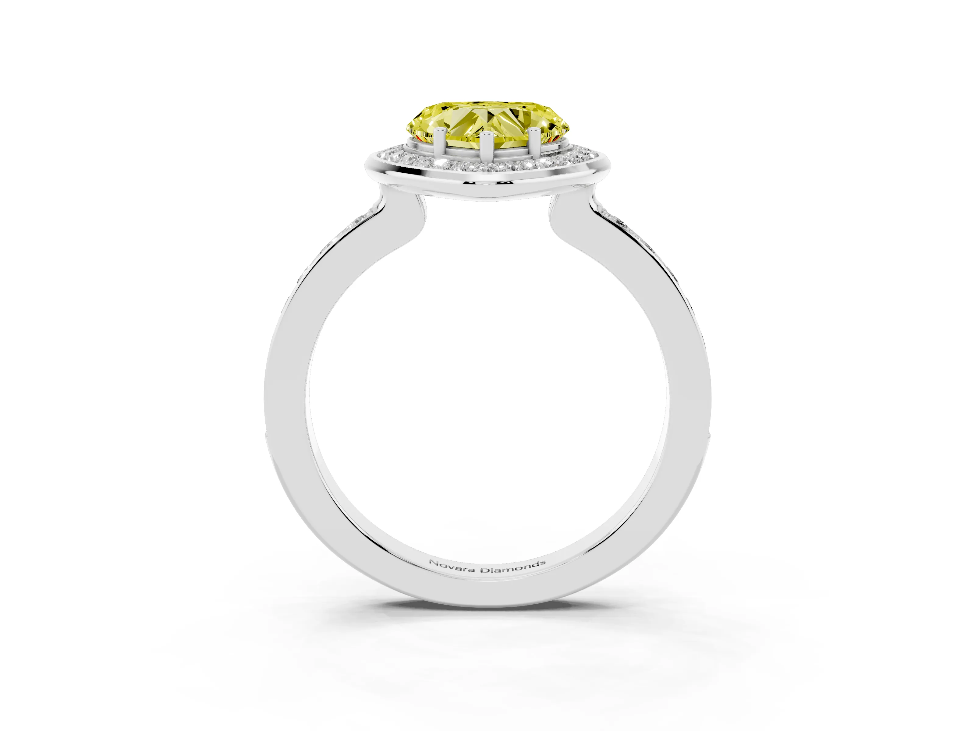 Fancy Yellow Heart Cut Diamond Halo Ring Set in Silver with Bezel Frame and Pavé Band