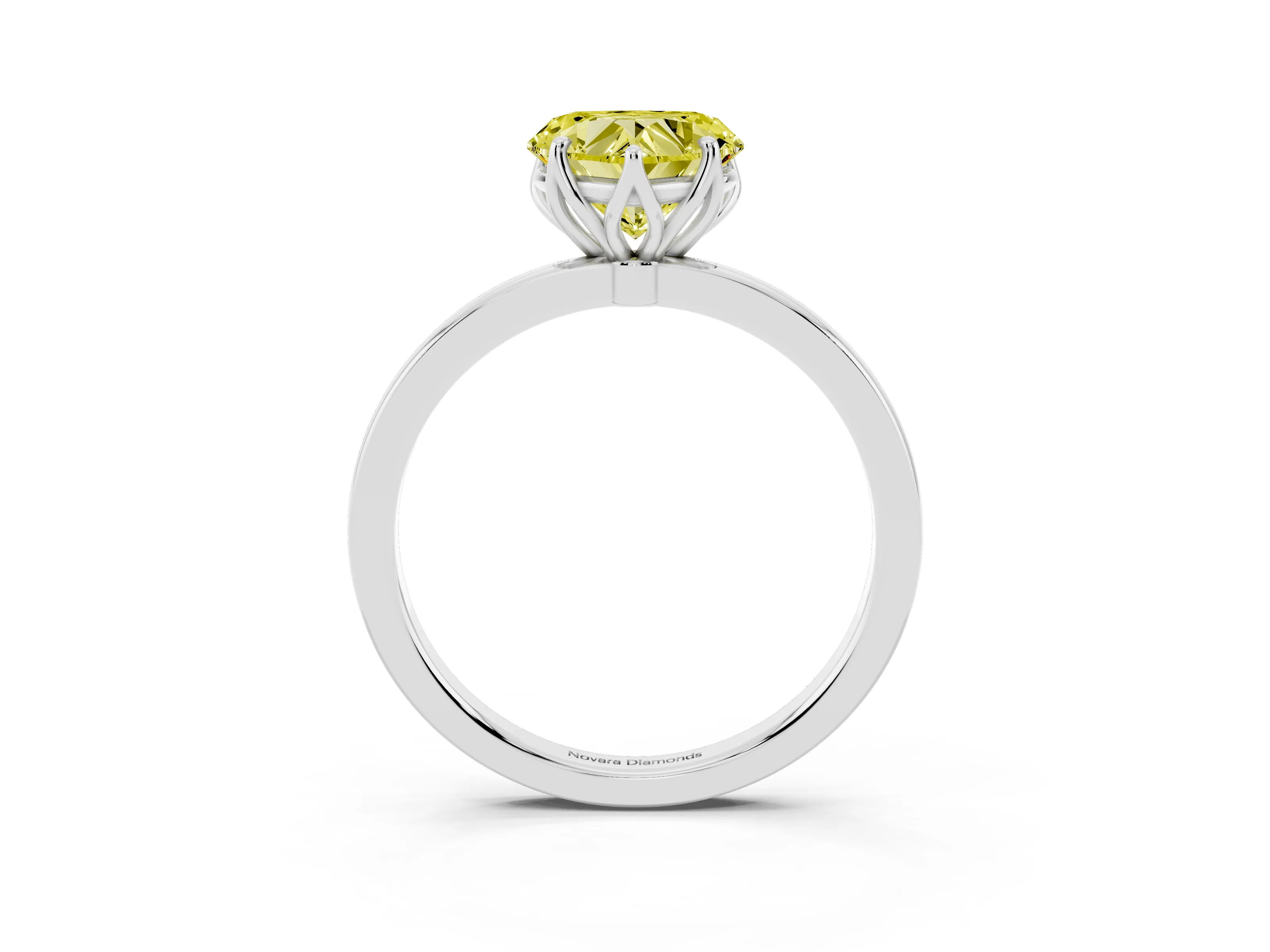 Fancy Yellow Heart Cut Diamond Solitaire Ring Set in White gold with Prong Setting and Thin Polished Band
