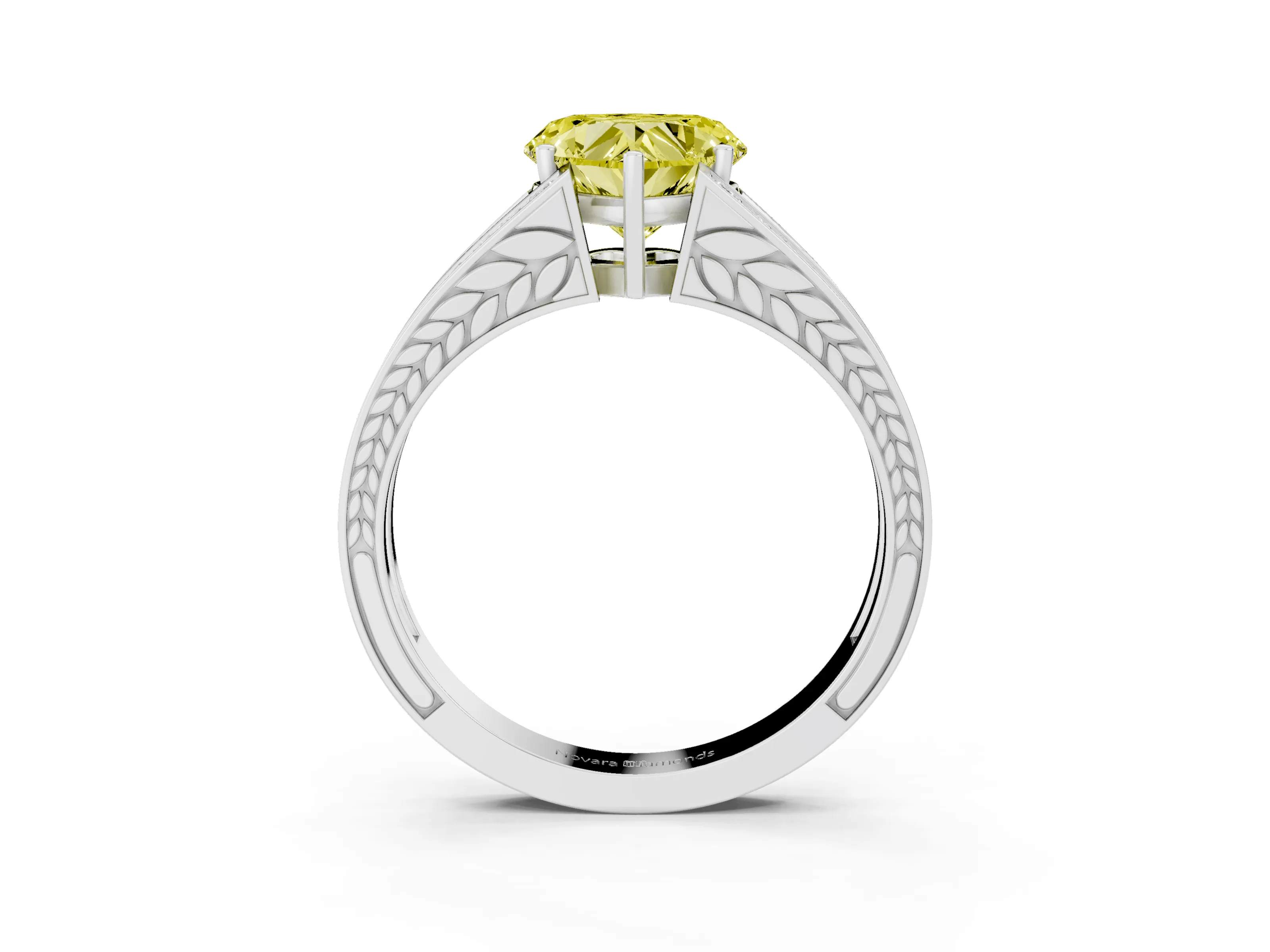 Fancy Yellow Heart Cut Diamond Split Shank Ring Set in Silver with Pavé Band and Prong Setting