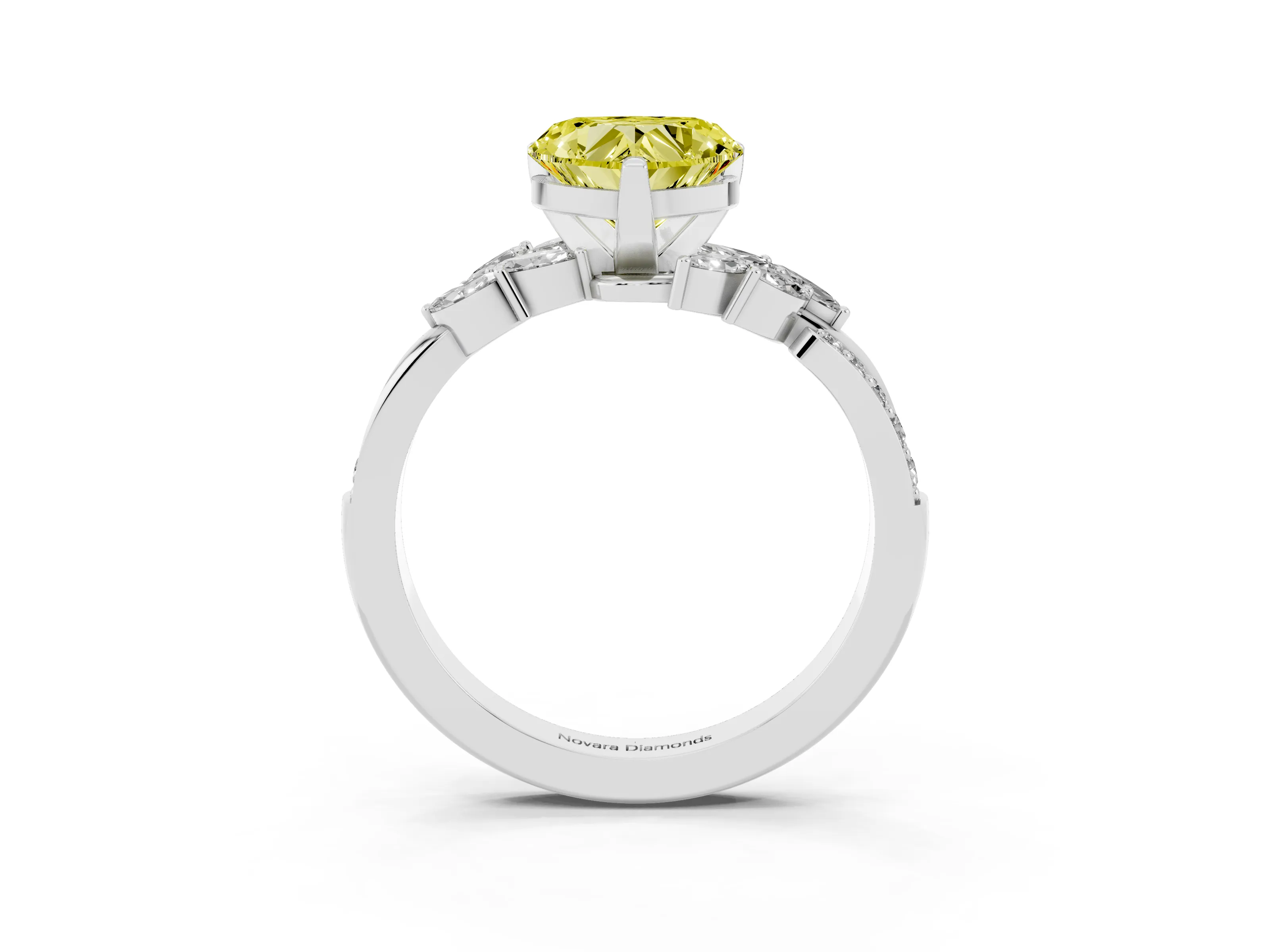 Fancy Yellow Heart Cut Diamond Solitaire Ring Set in Silver with Marquise Twist Band and Prong Setting