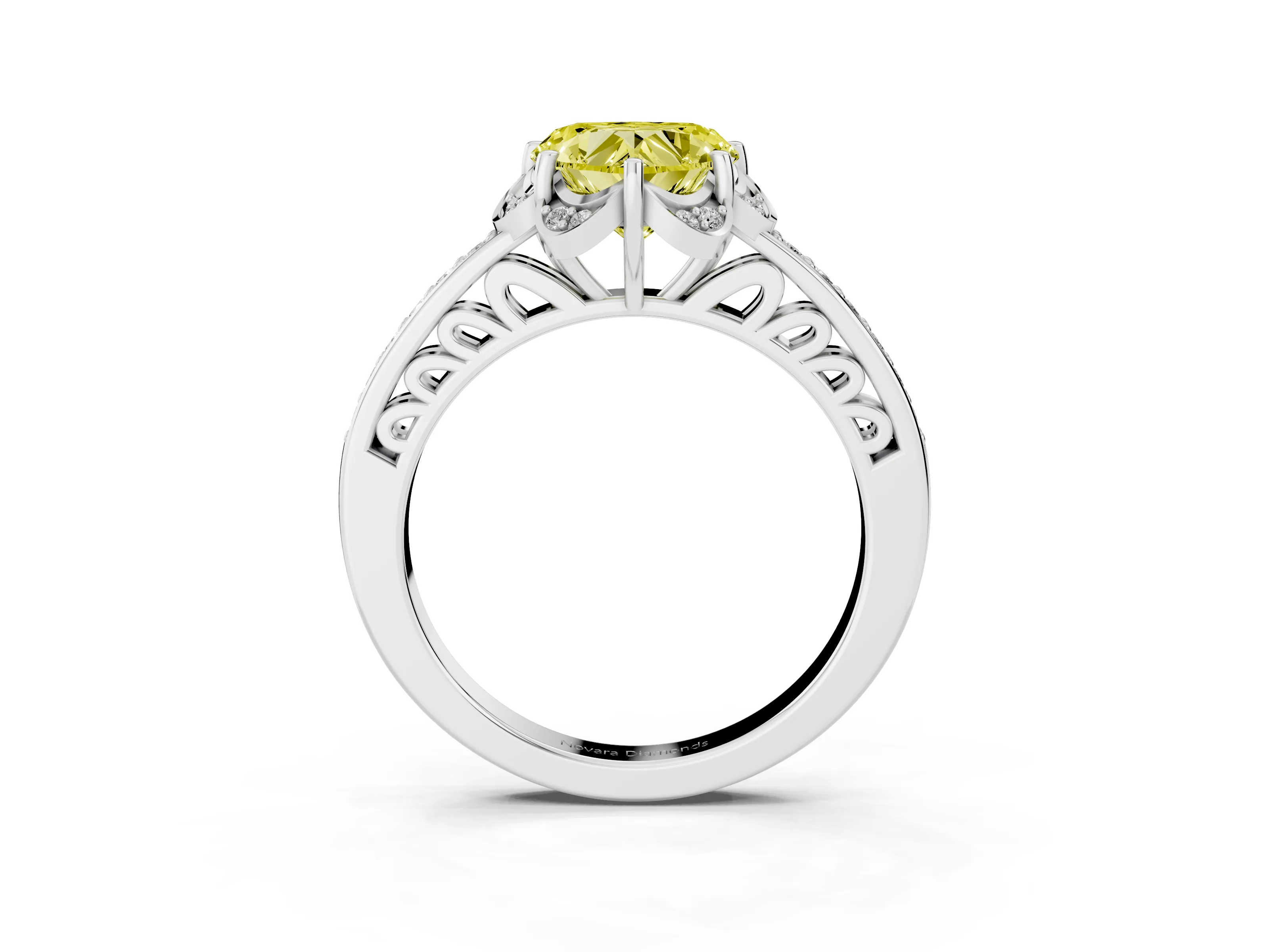 Fancy Yellow Heart Cut Diamond Halo Ring Set in Platinum with Channel Set Band and Prong Setting