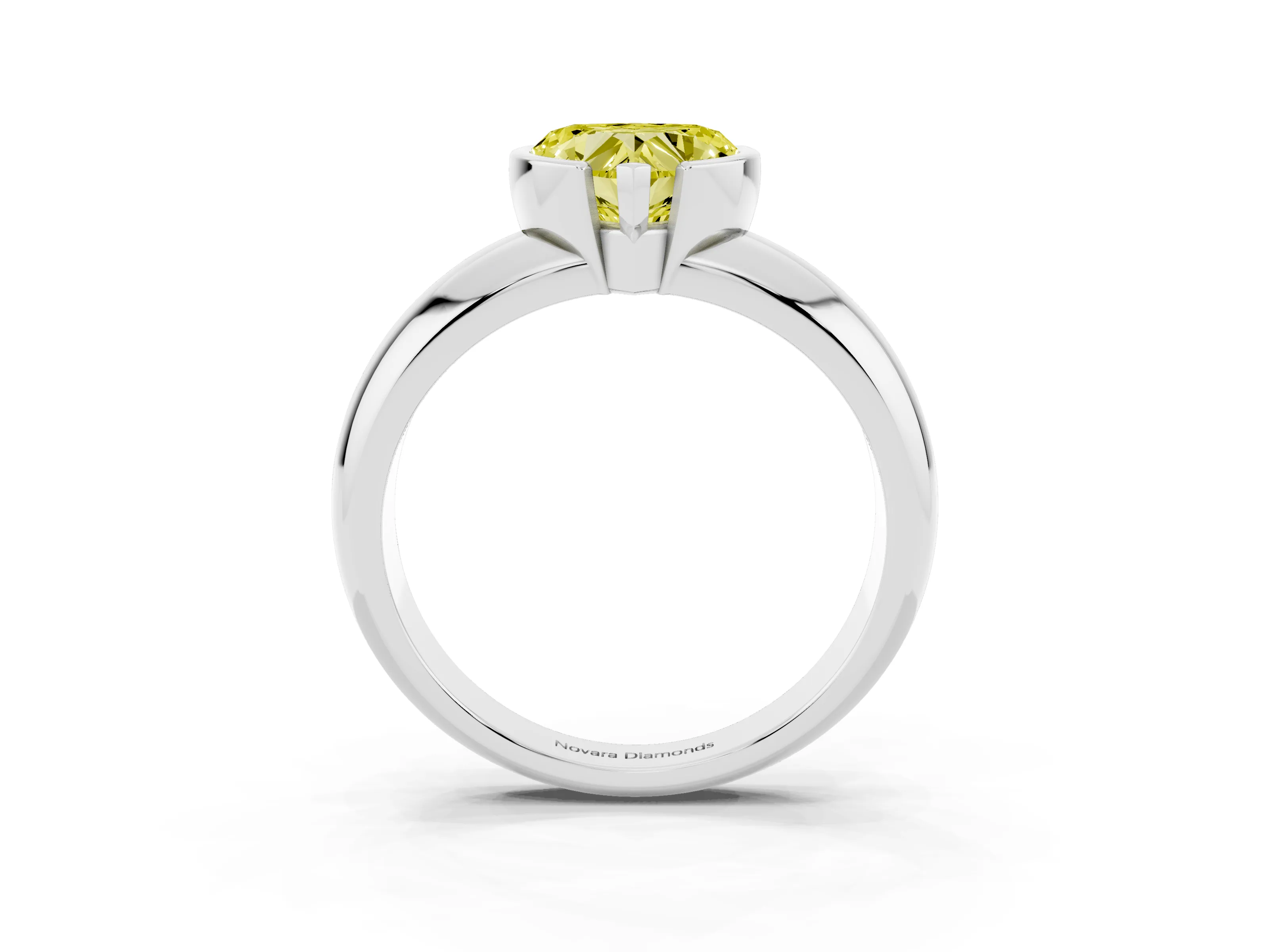 Fancy Yellow Heart Cut Diamond Solitaire Tension Set Ring Set in White gold with Wide Band