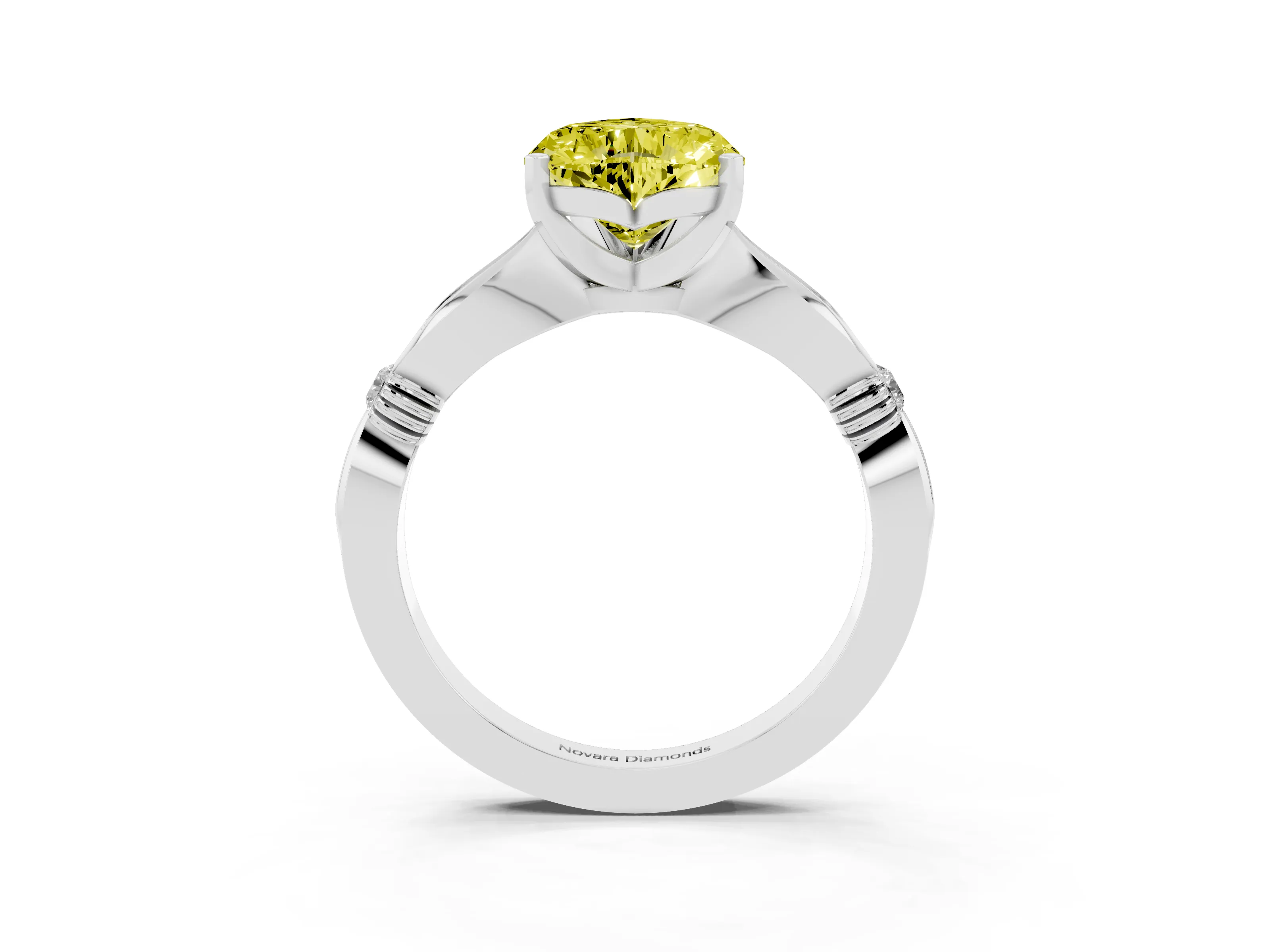 Fancy Yellow Heart Cut Diamond Solitaire Twisted Band Ring Set in Silver with Accent Stones and Prong Setting