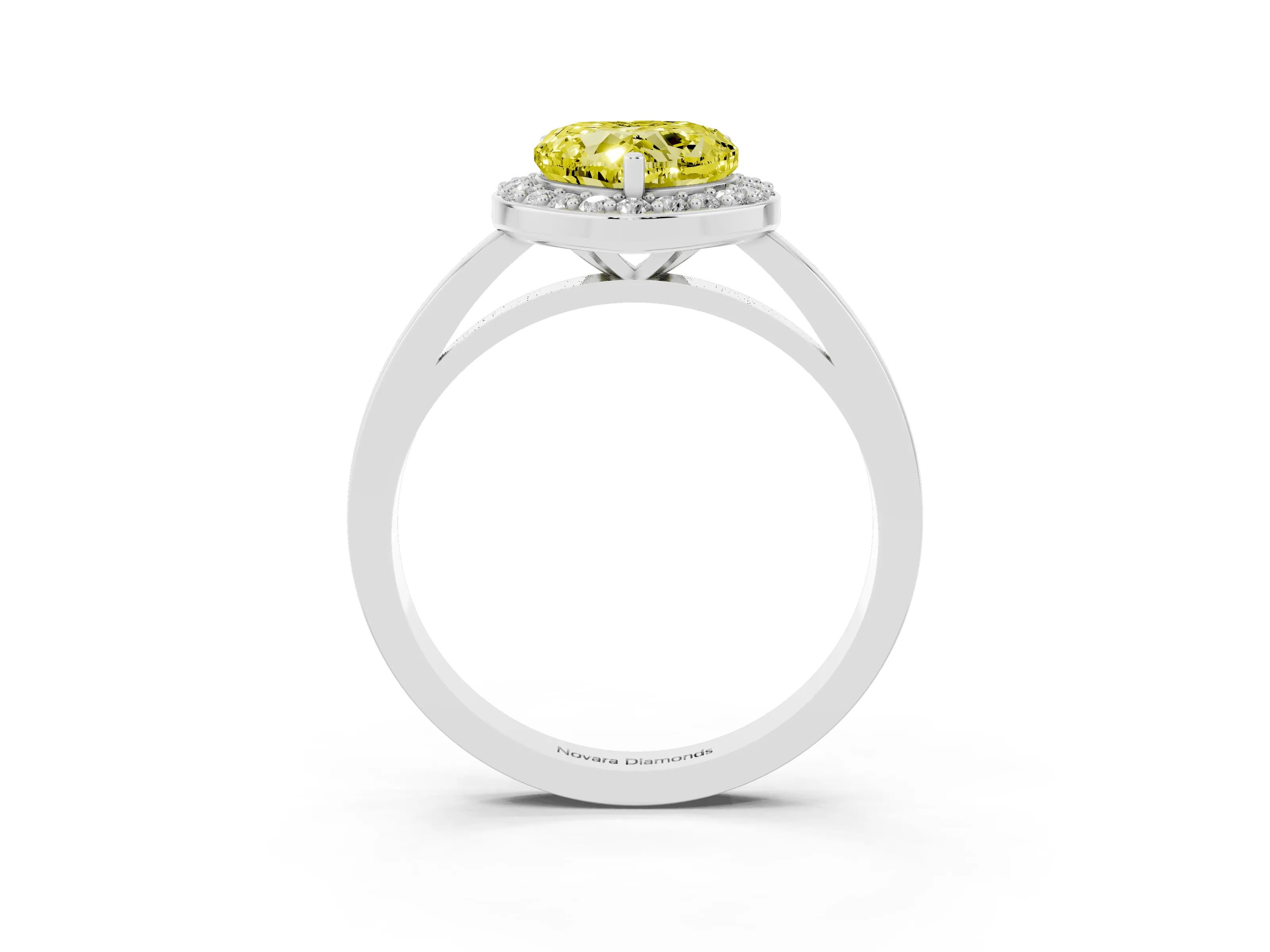 Fancy Yellow Heart Cut Diamond Halo Ring Set in Silver with Solitaire Band and Prong Setting