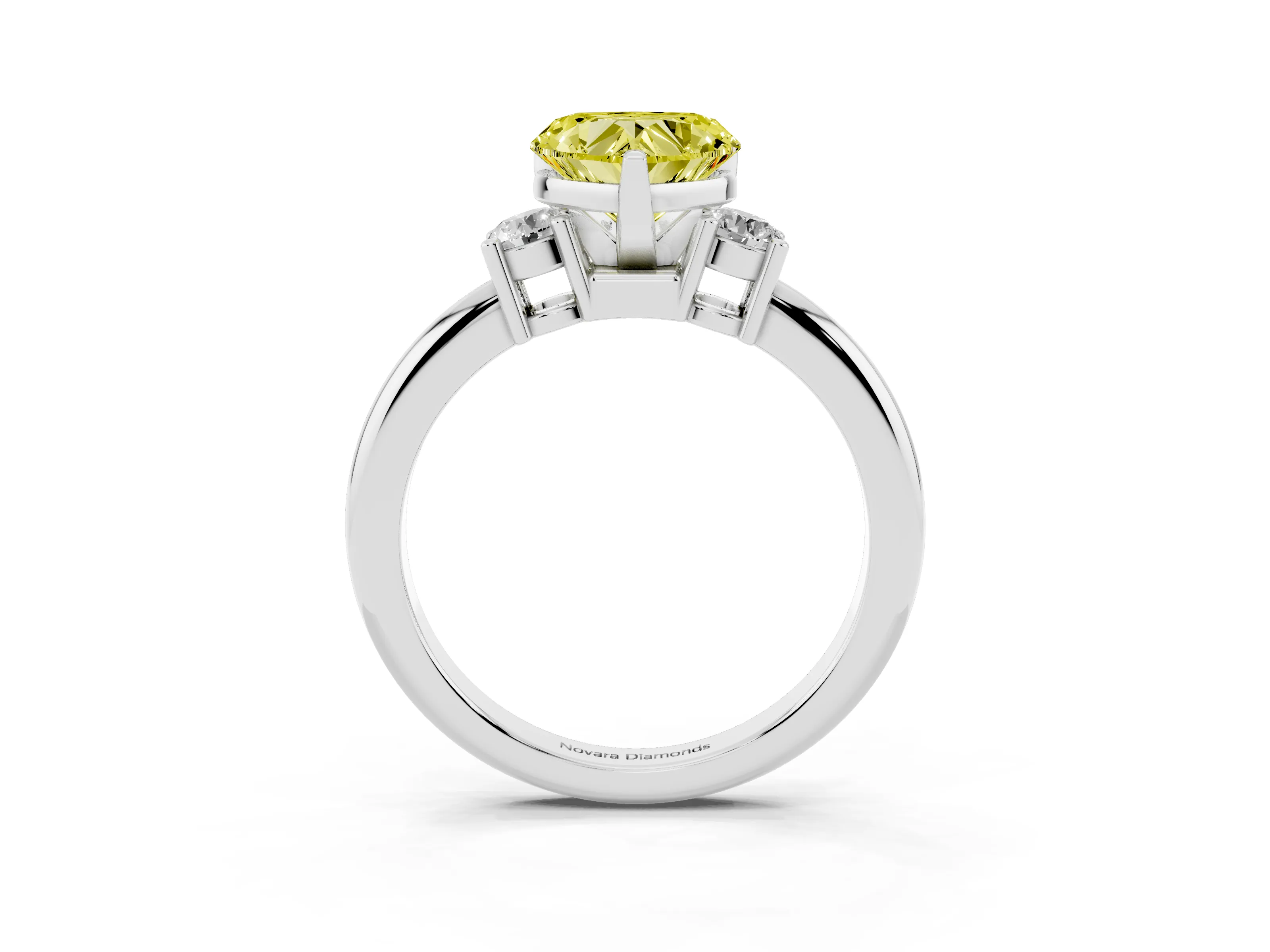 Fancy Yellow Three-Stone Heart Cut Diamond Ring Set in Silver with Prong Setting and Plain Band