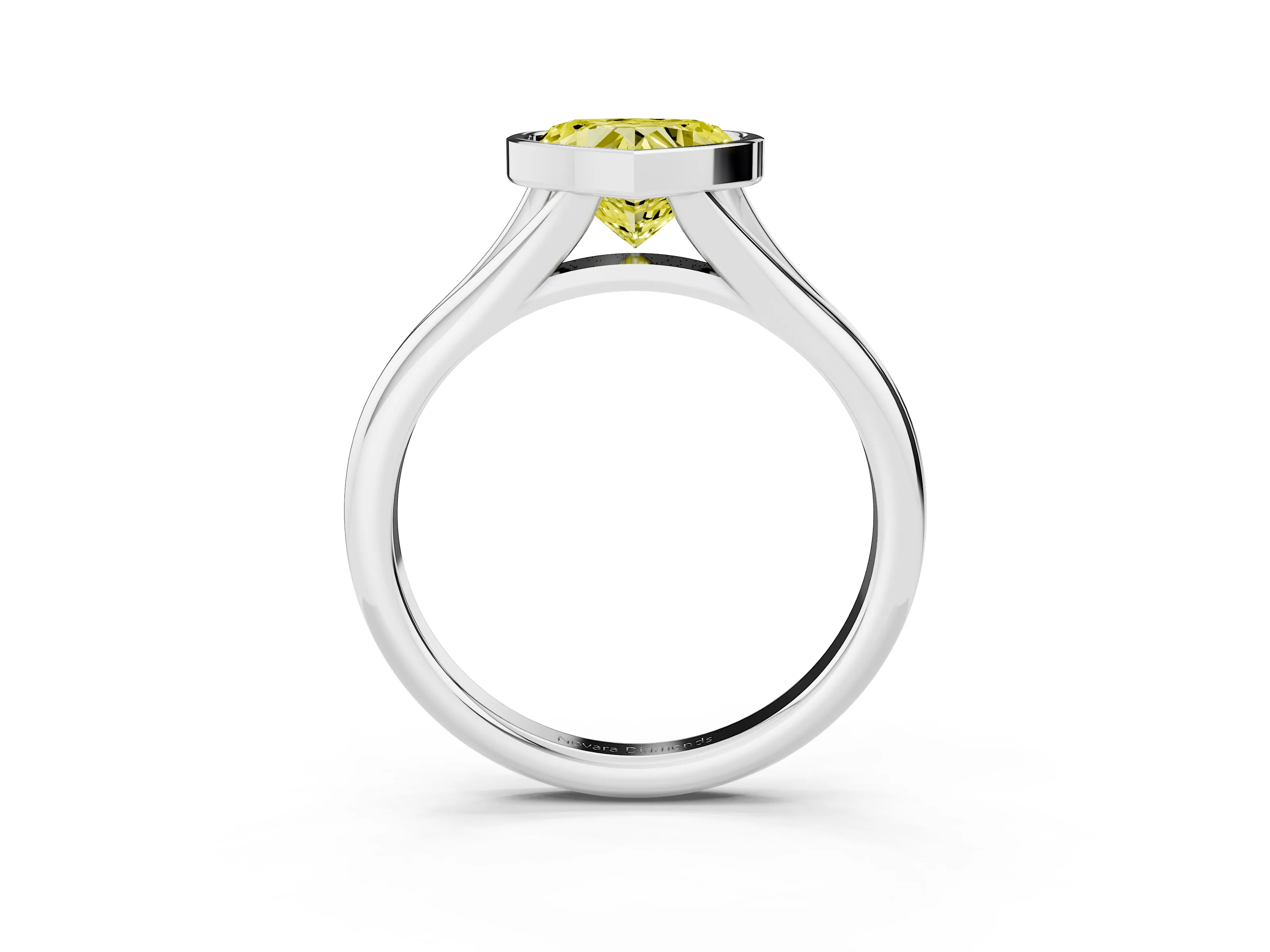 Fancy Yellow Bezel Set Heart Cut Diamond Solitaire Ring Set in White gold with Smooth Band