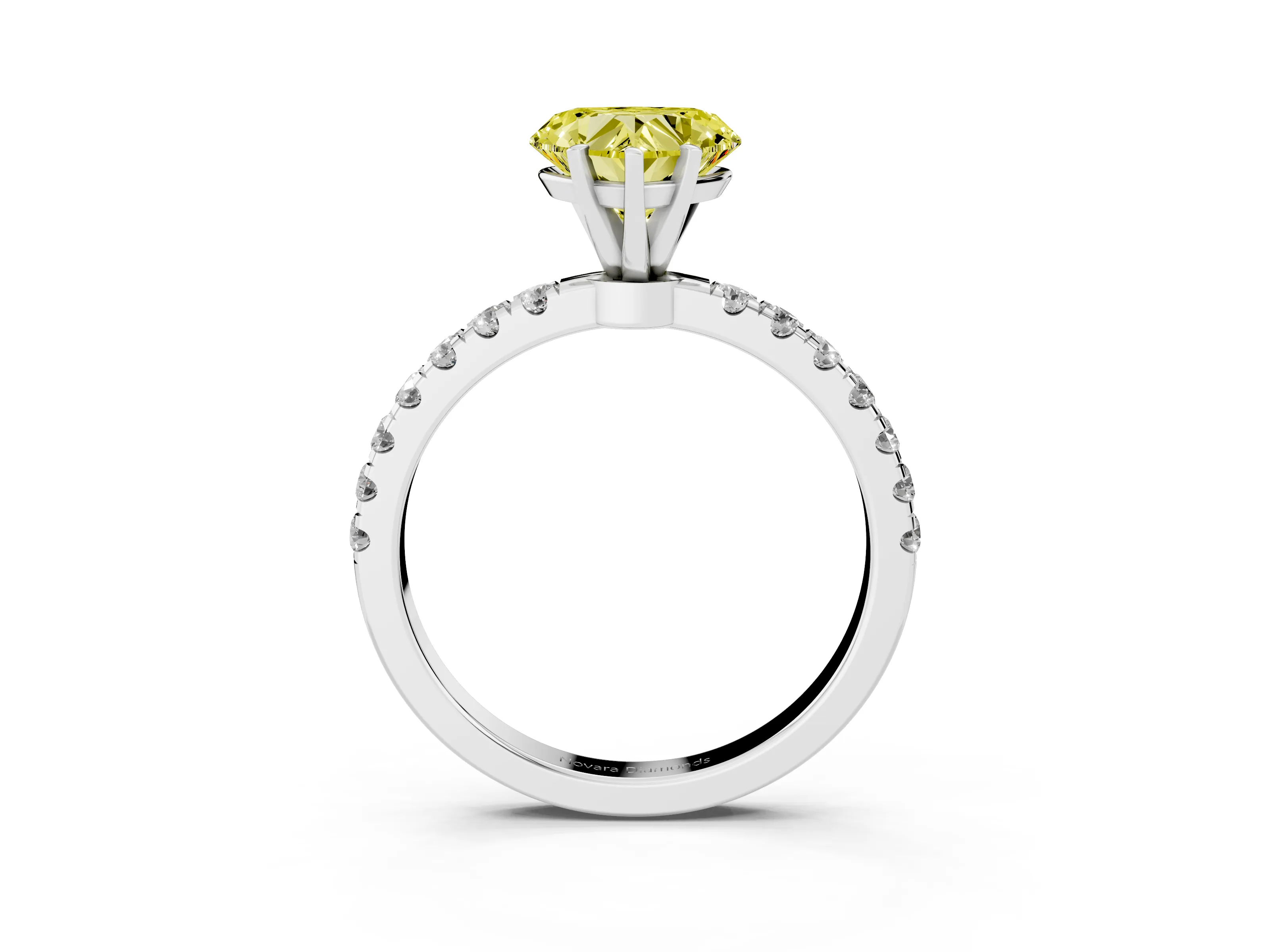 Fancy Yellow Heart Cut Diamond Solitaire Ring Set in Silver with Pavé Accents and Prong Setting