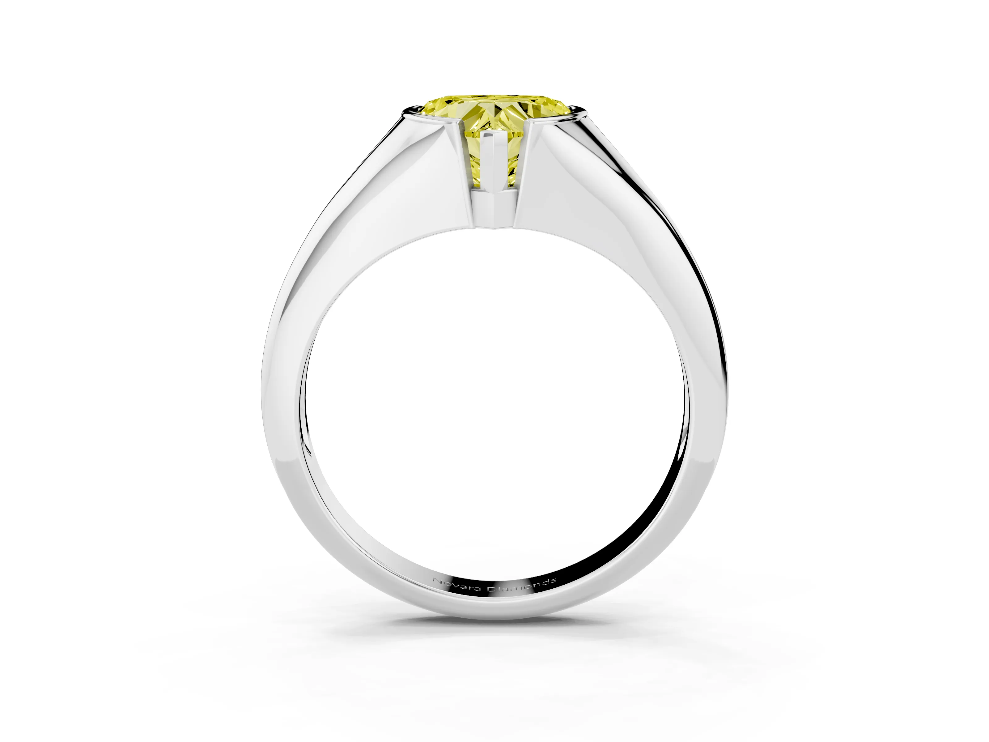 Fancy Yellow Heart Cut Diamond Solitaire Tension Set Ring Set in Silver