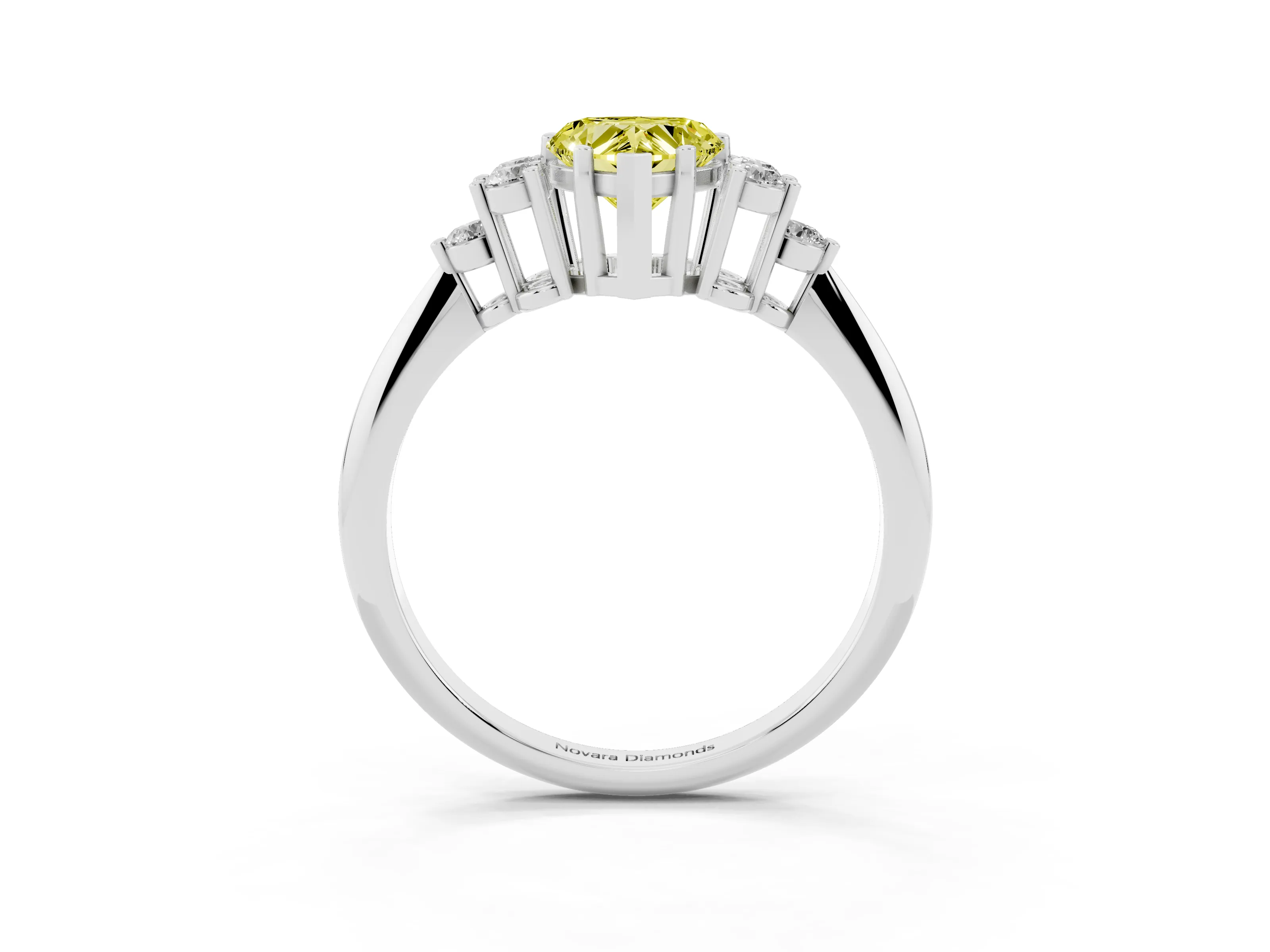 Fancy Yellow Heart Cut Diamond Cluster Ring Set in Silver with Plain Band and Prong Setting