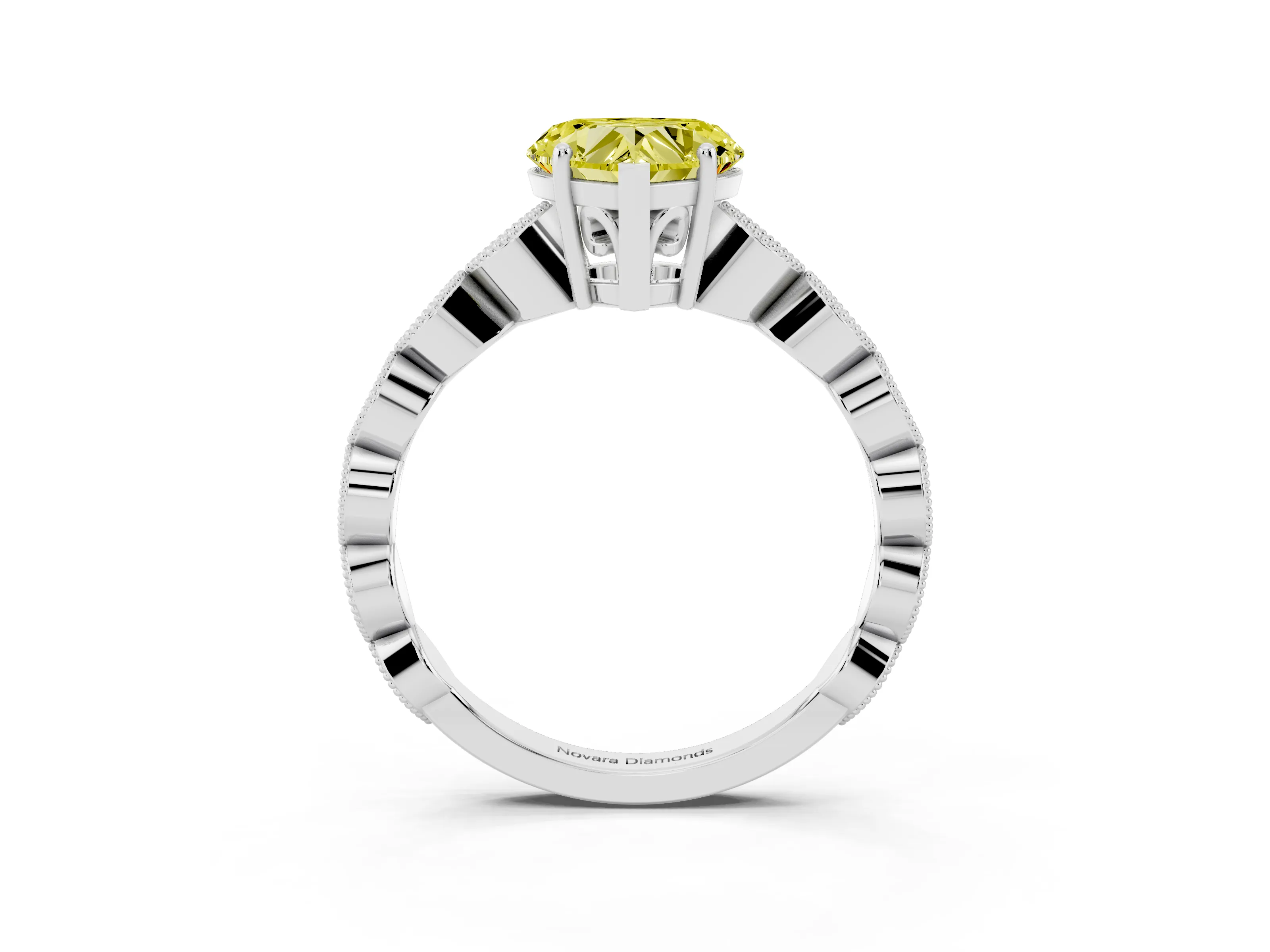 Fancy Yellow Heart Cut Diamond Solitaire Ring Set in Platinum with Infinity Twist Pavé Band