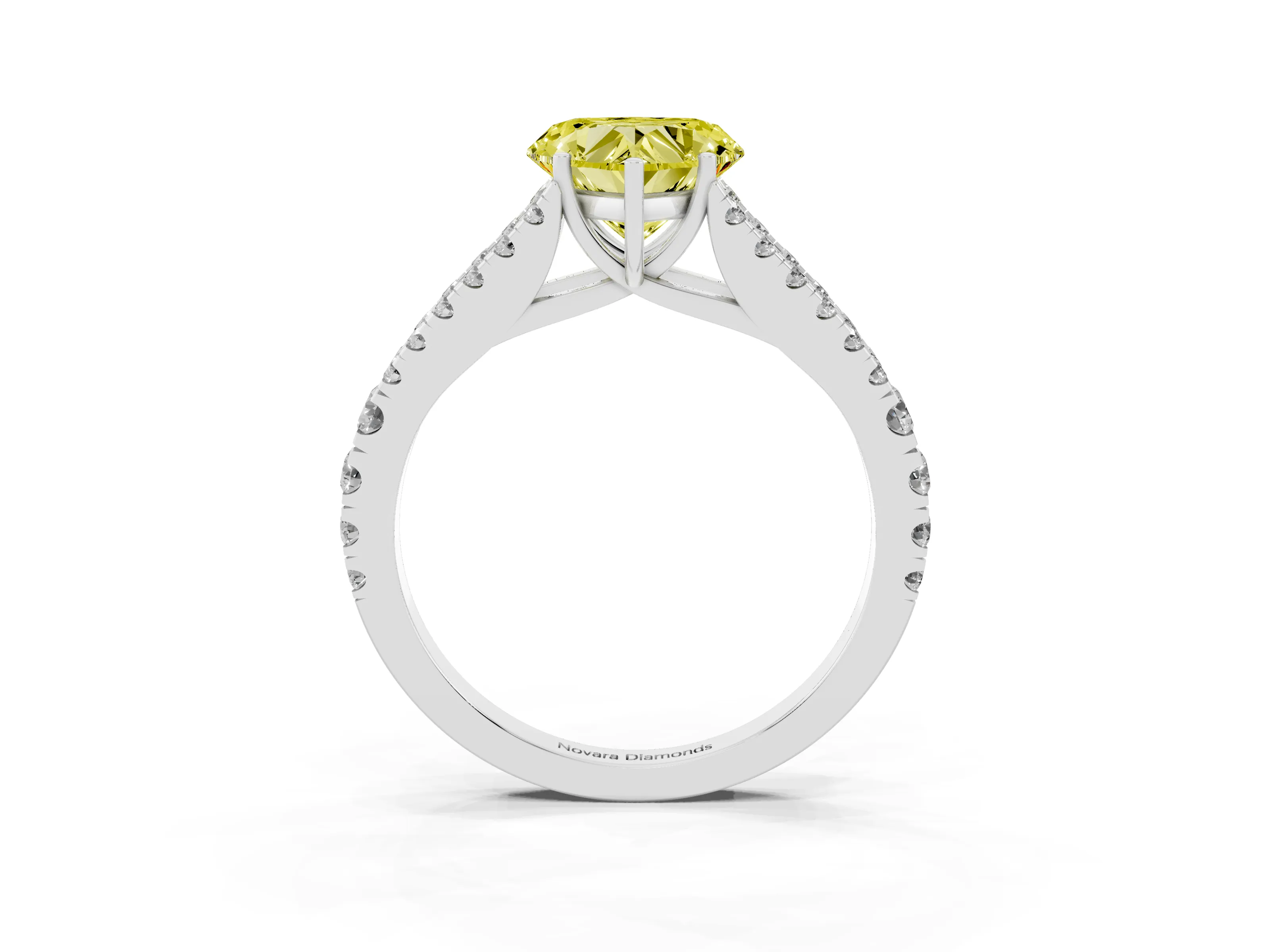 Fancy Yellow Heart Cut Diamond Split Shank Pavé Engagement Ring Set in Platinum with Prong-Held Center Stone