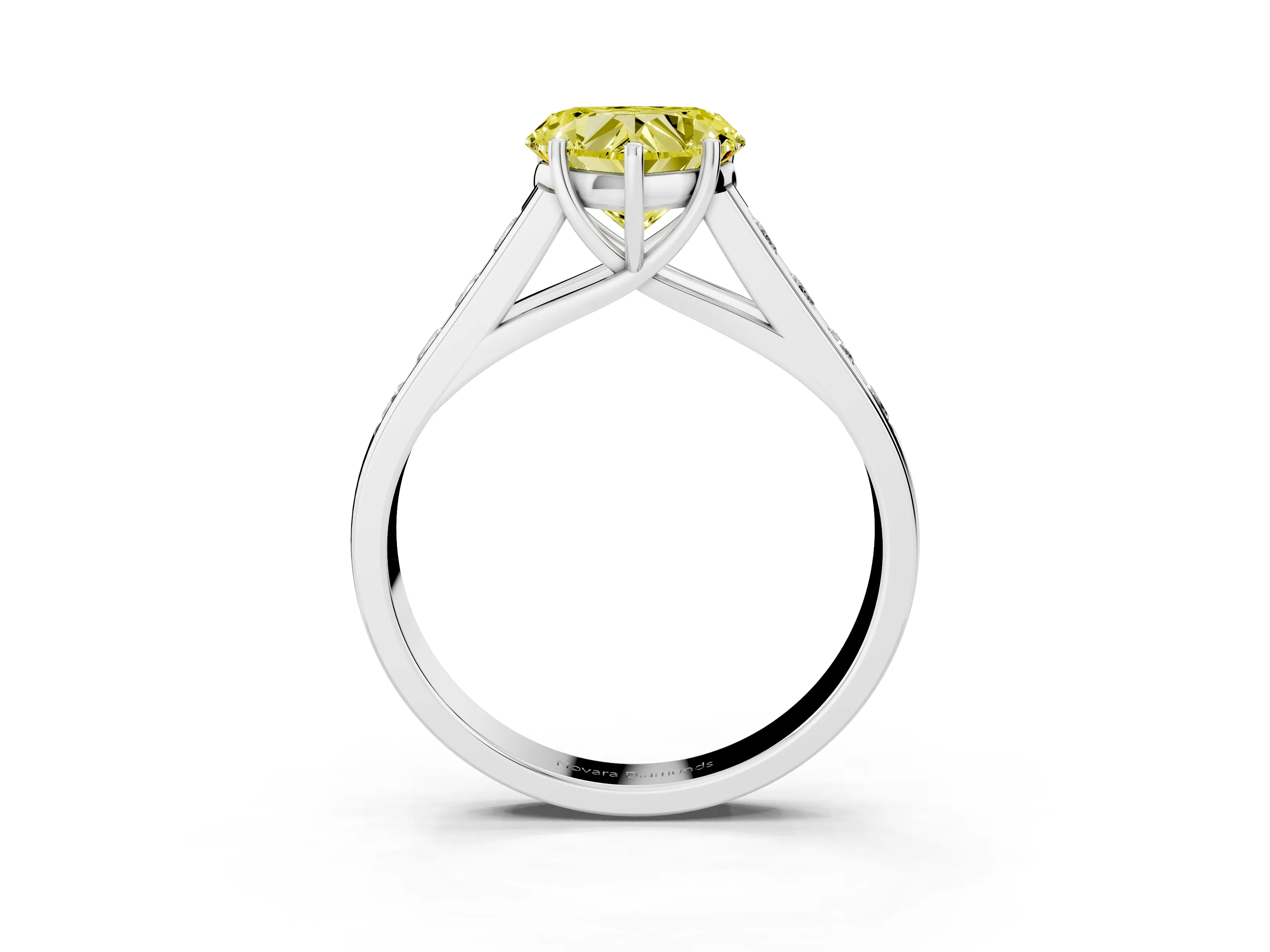 Fancy Yellow Heart Cut Diamond Solitaire Channel-Set Engagement Ring Set in Platinum with Prong Setting