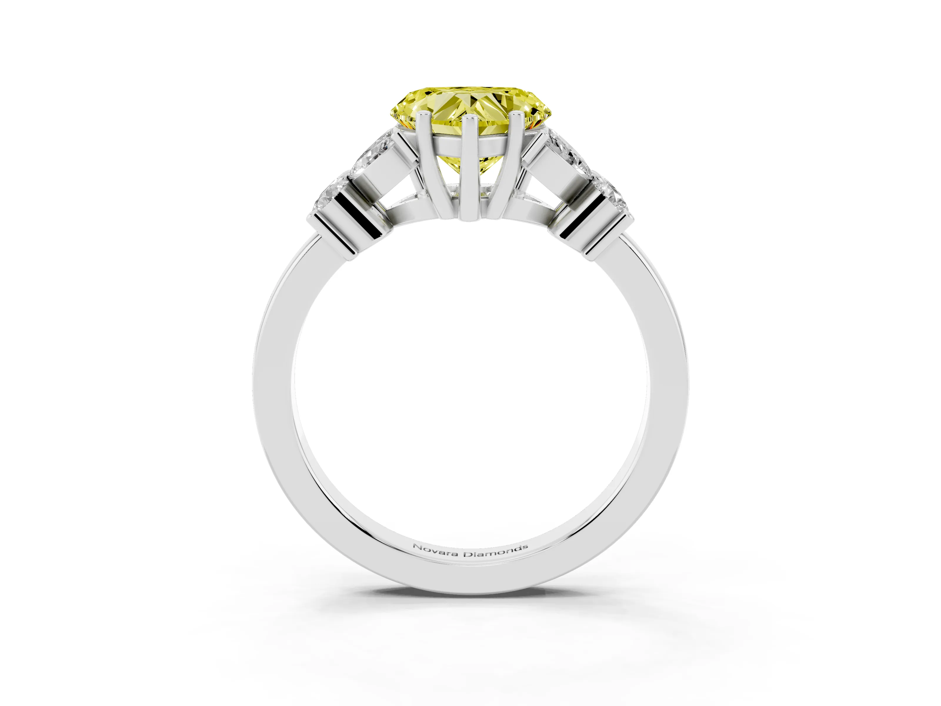 Fancy Yellow Heart Cut Diamond Floral Cluster Ring Set in Platinum with Marquise Petals and Prong Setting