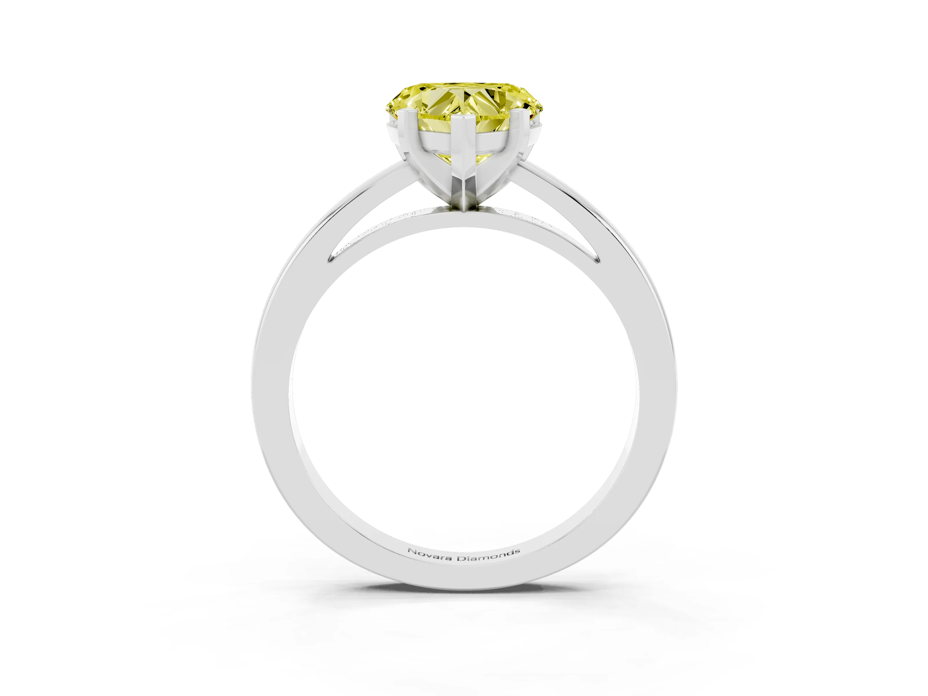 Fancy Yellow Heart Cut Diamond Solitaire Engagement Ring Set in Silver with Prong Setting on a Classic Band