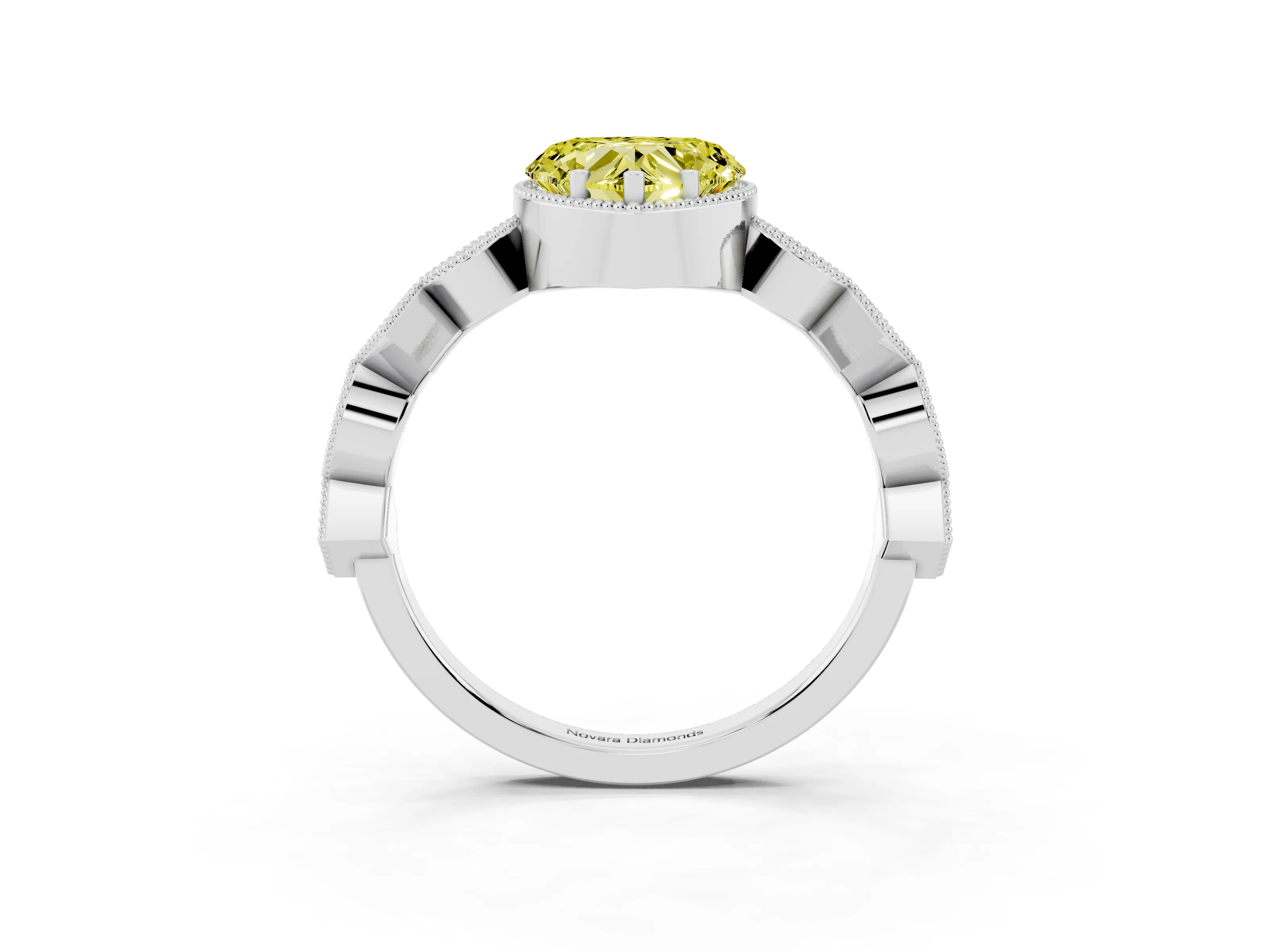 Fancy Yellow Heart Cut Diamond Milgrain Marquise Twist Band Ring Set in Silver with Prong Setting