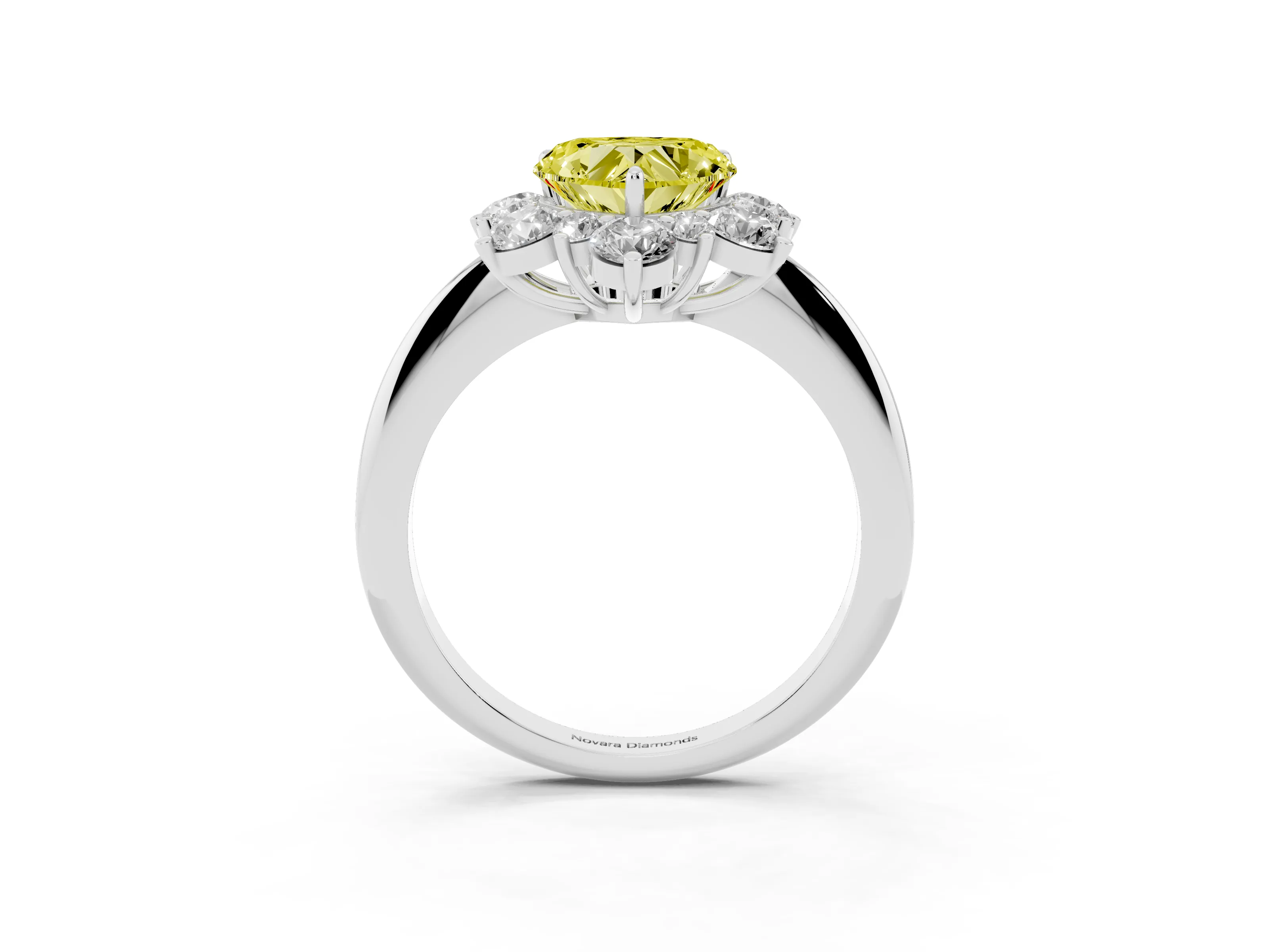Fancy Yellow Heart Cut Diamond Cluster Halo Ring Set in White gold with Solitaire Band and Prong Setting