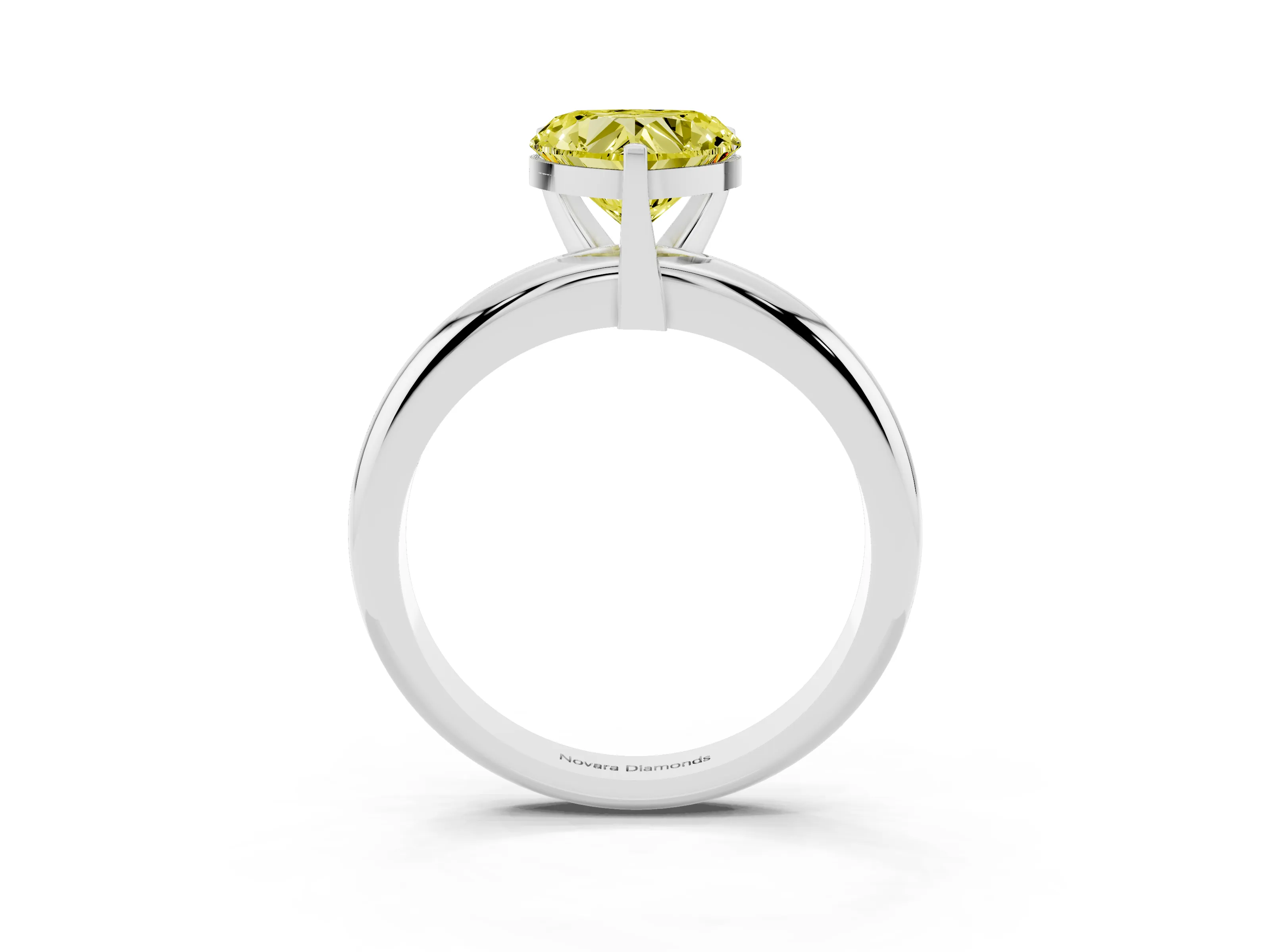 Fancy Yellow Heart Cut Diamond Solitaire Engagement Ring Set in White gold with Round Band and Prong Setting
