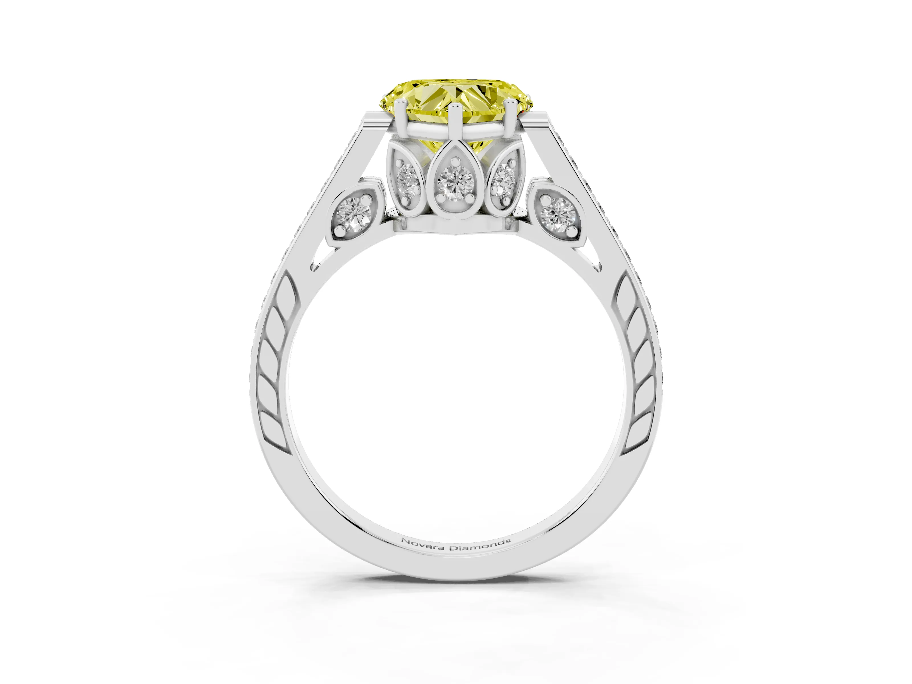 Fancy Yellow Heart Cut Diamond Cathedral Pavé Engagement Ring Set in Platinum with Prong Setting