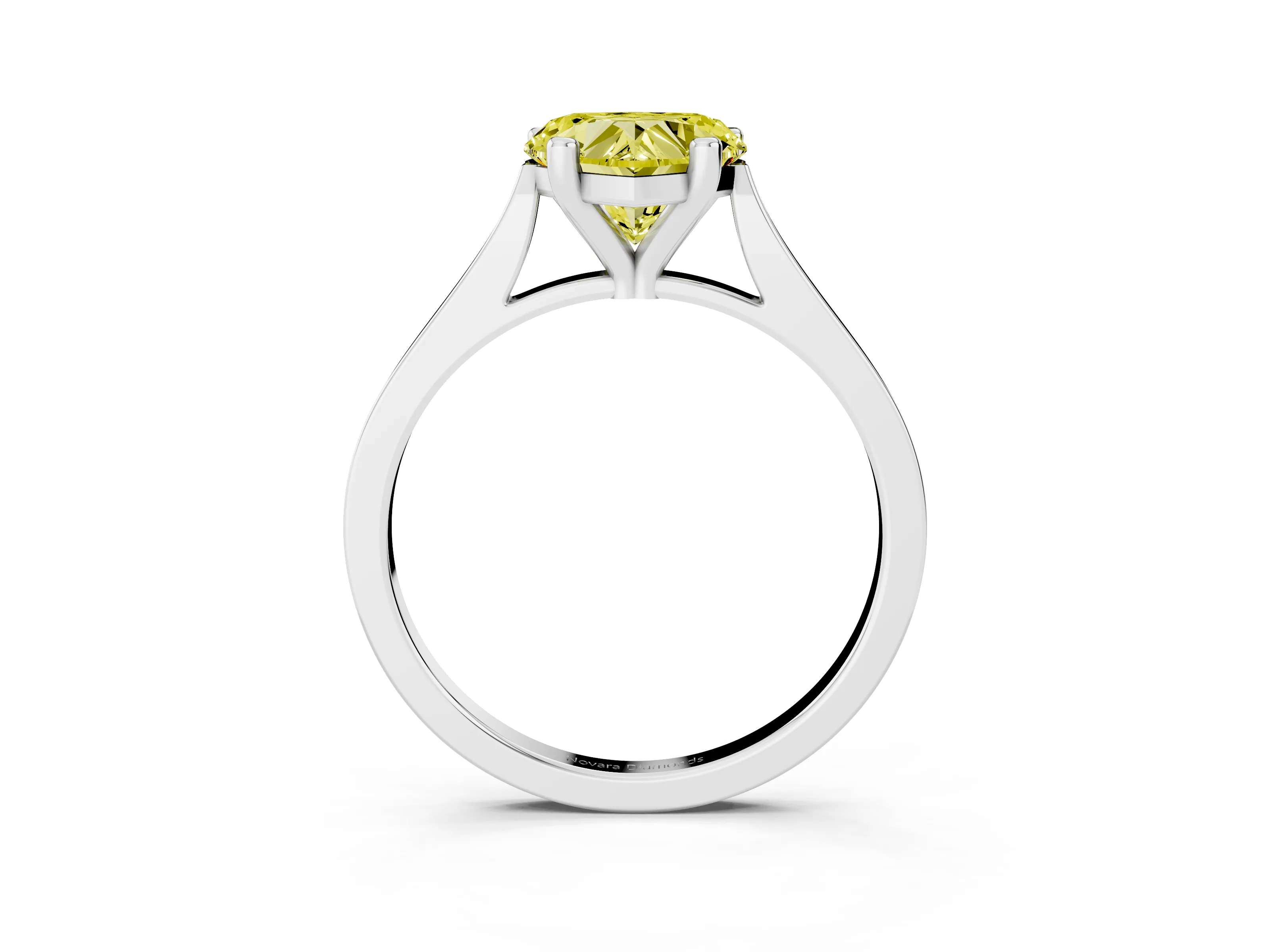 Fancy Yellow Heart Cut Diamond Solitaire Ring Set in Platinum with Prong Setting and Tapered Band