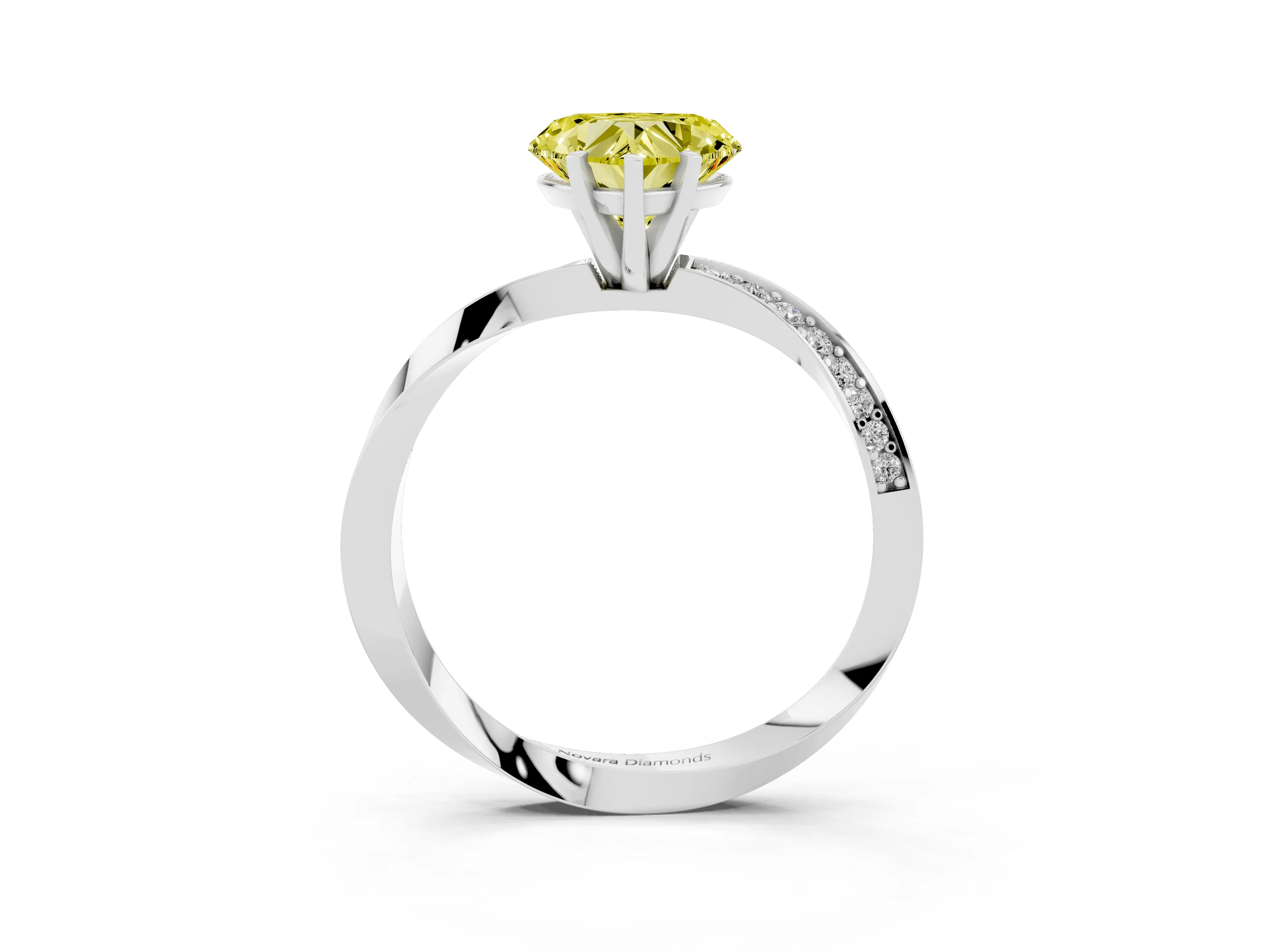 Fancy Yellow Heart Cut Diamond Engagement Ring Set in White gold with Side Stone Accents and Prong Setting