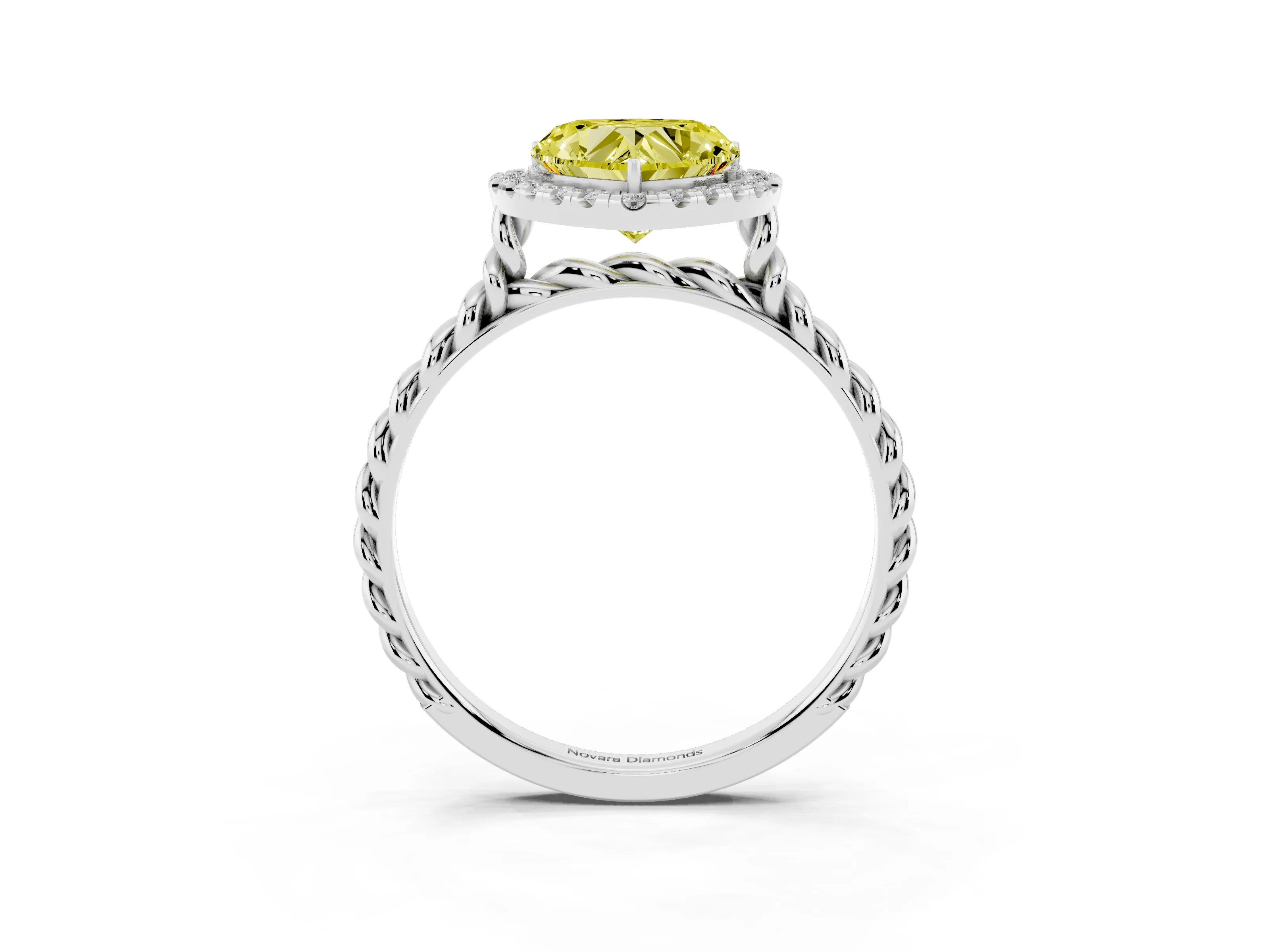 Fancy Yellow Heart Cut Diamond Halo Ring Set in White gold with Plain Twisted Band
