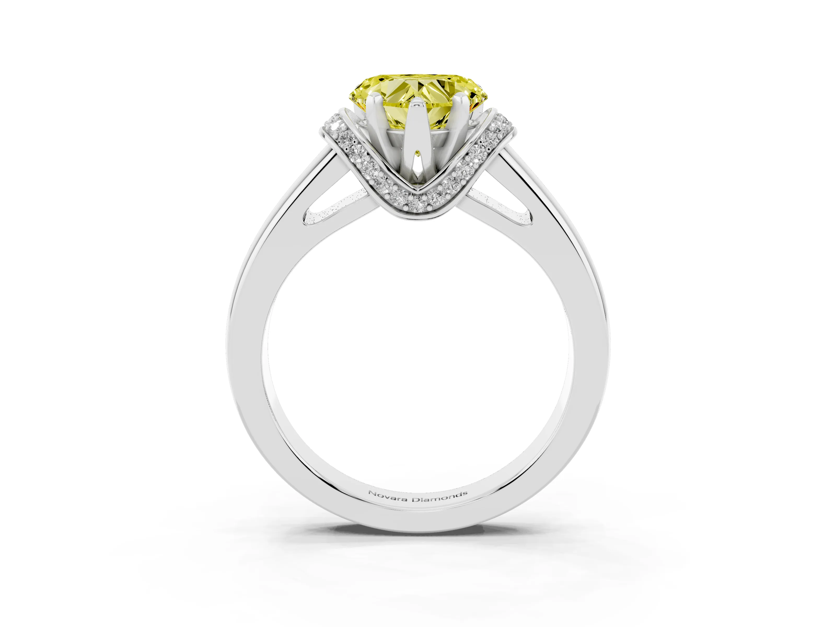 Fancy Yellow Heart Cut Diamond Pavé Band Solitaire Ring Set in Silver with Prong Setting