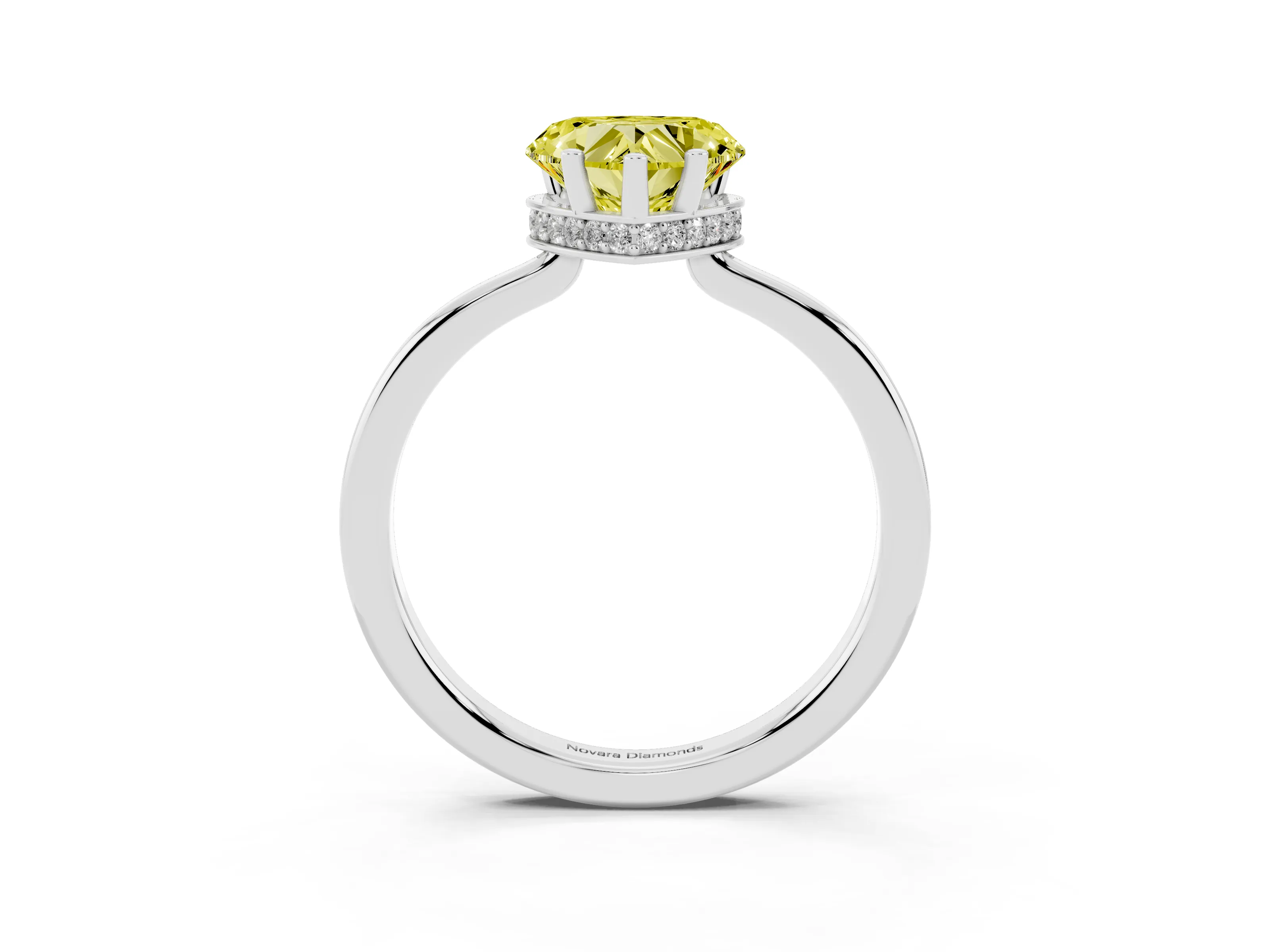 Fancy Yellow Heart Cut Diamond Solitaire Engagement Ring Set in White gold with Prong Setting on a Plain Band