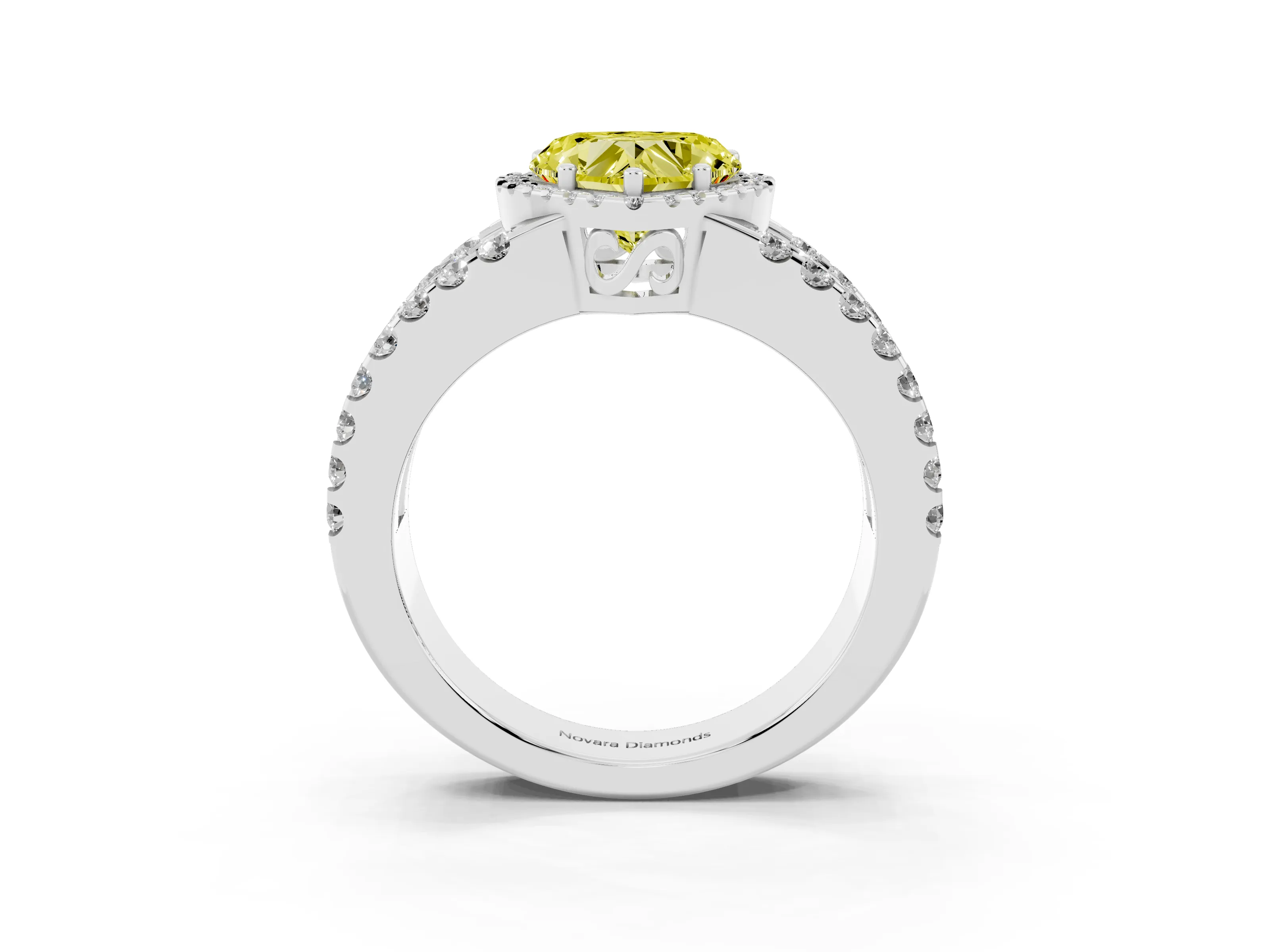 Fancy Yellow Heart Cut Diamond Halo Ring Set in Silver with Pavé Split Shank and Prong Setting
